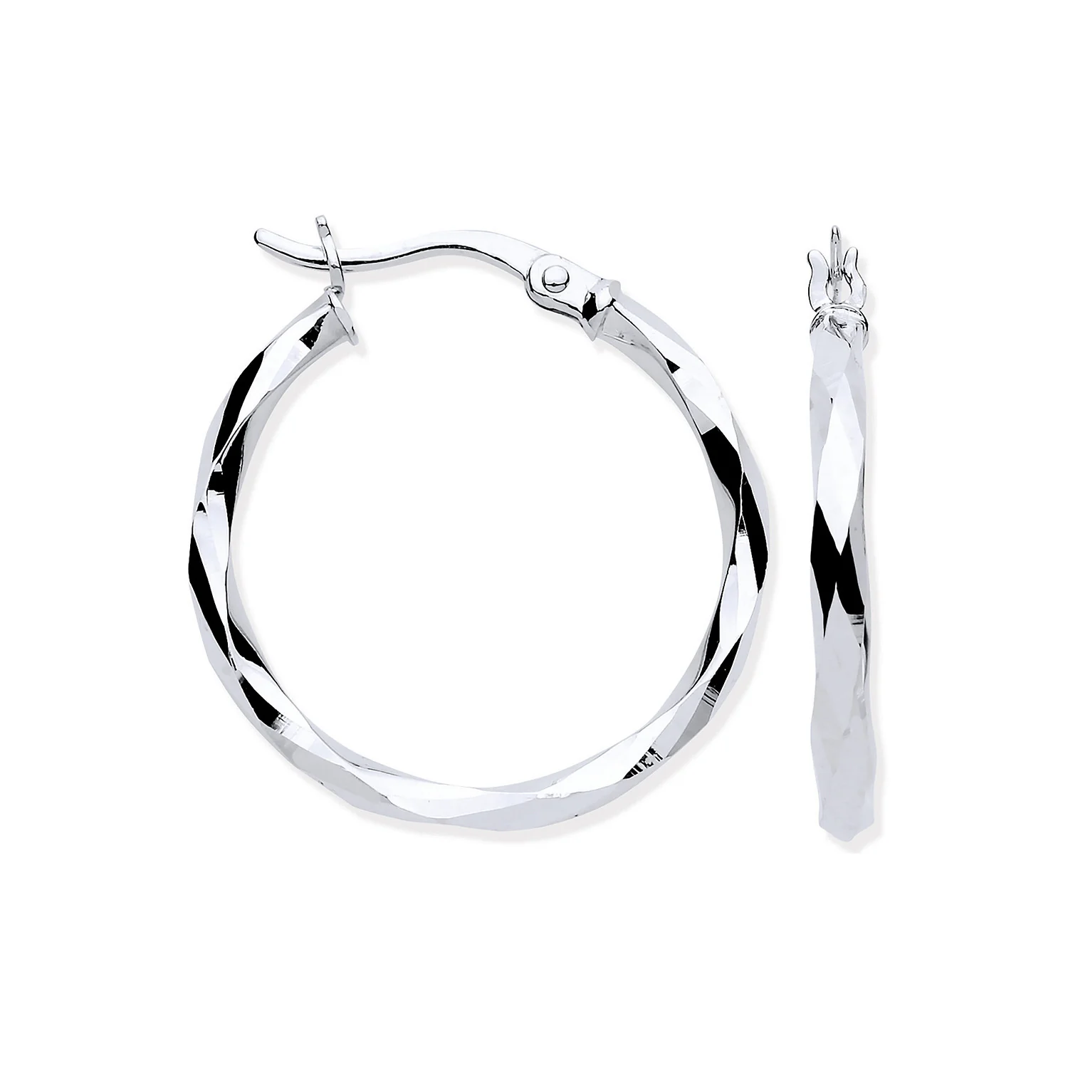 White Gold 22mm Faceted Hoop Earrings - 9ct Gold - Image 2