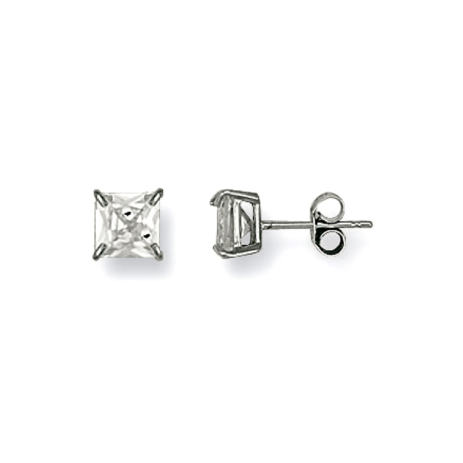White Gold 6mm Claw Set Princess Cut Cubic Zirconia Studs - 9ct Gold