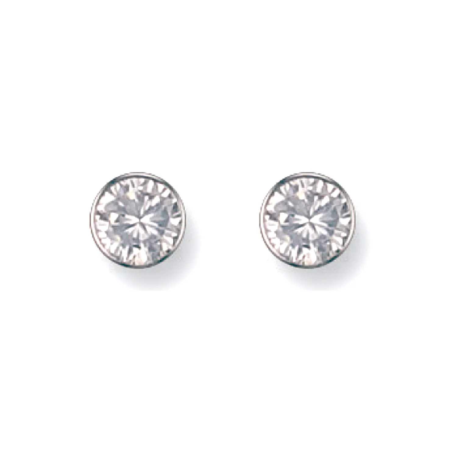 White Gold 6mm Rubover Set Cubic Zirconia Studs - 9ct Gold