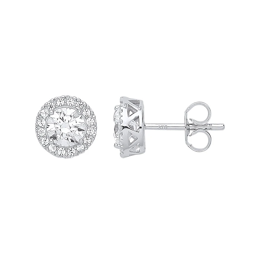 White Gold 8mm Round Cubic Zirconia Halo Stud Earrings - 9ct Gold - Image 2