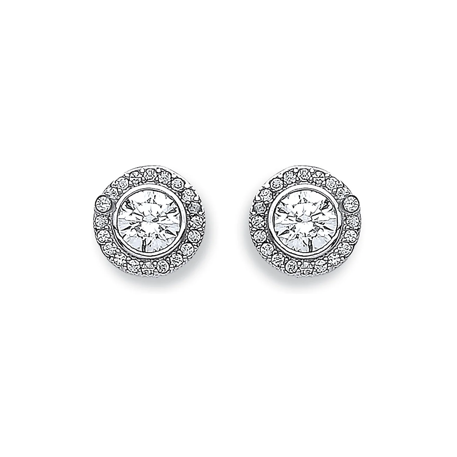 White Gold 9mm Halo Cubic Zirconia Stud - 9ct Gold - Image 2