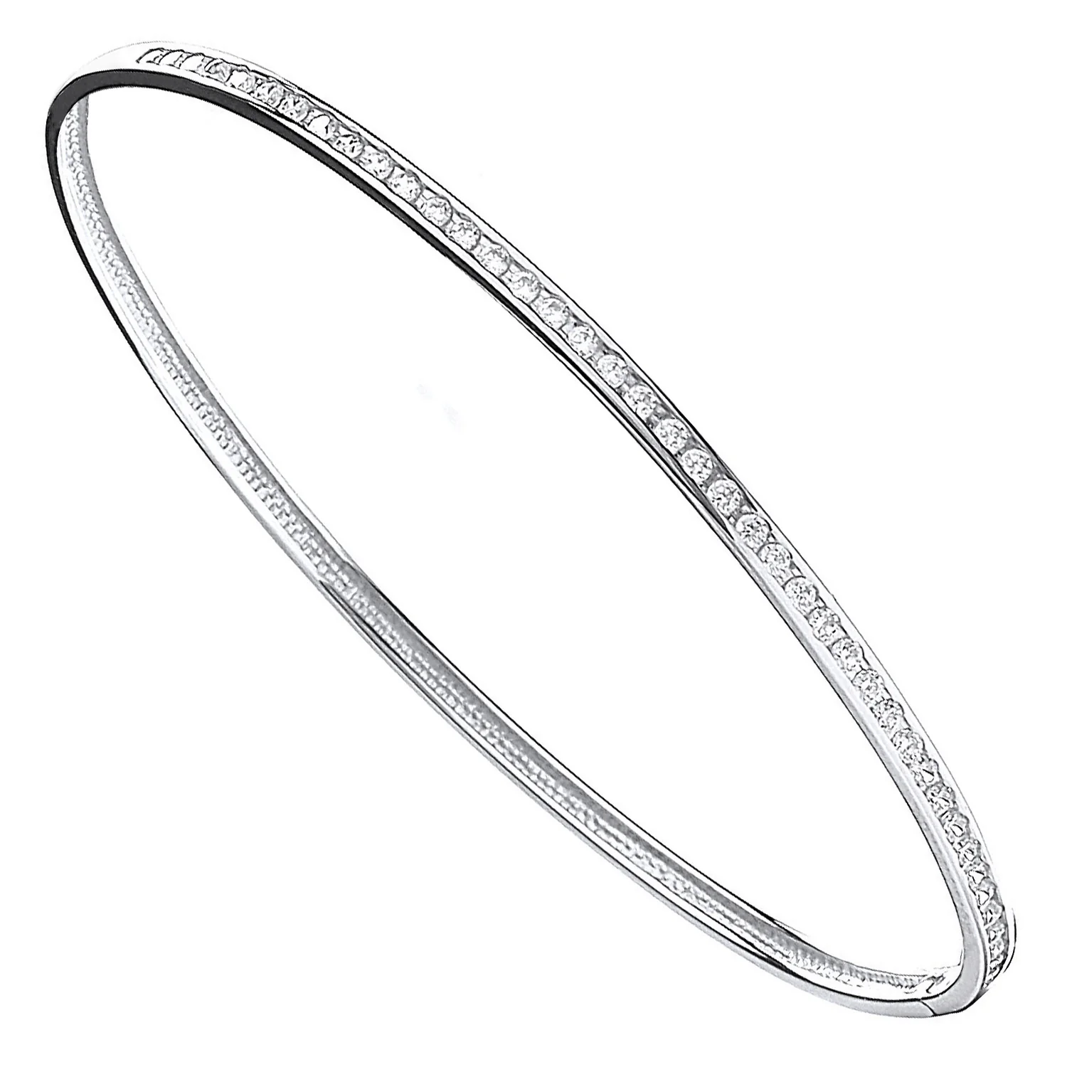 White Gold Cubic Zirconia 3mm Bangle - 9ct Gold - Image 2