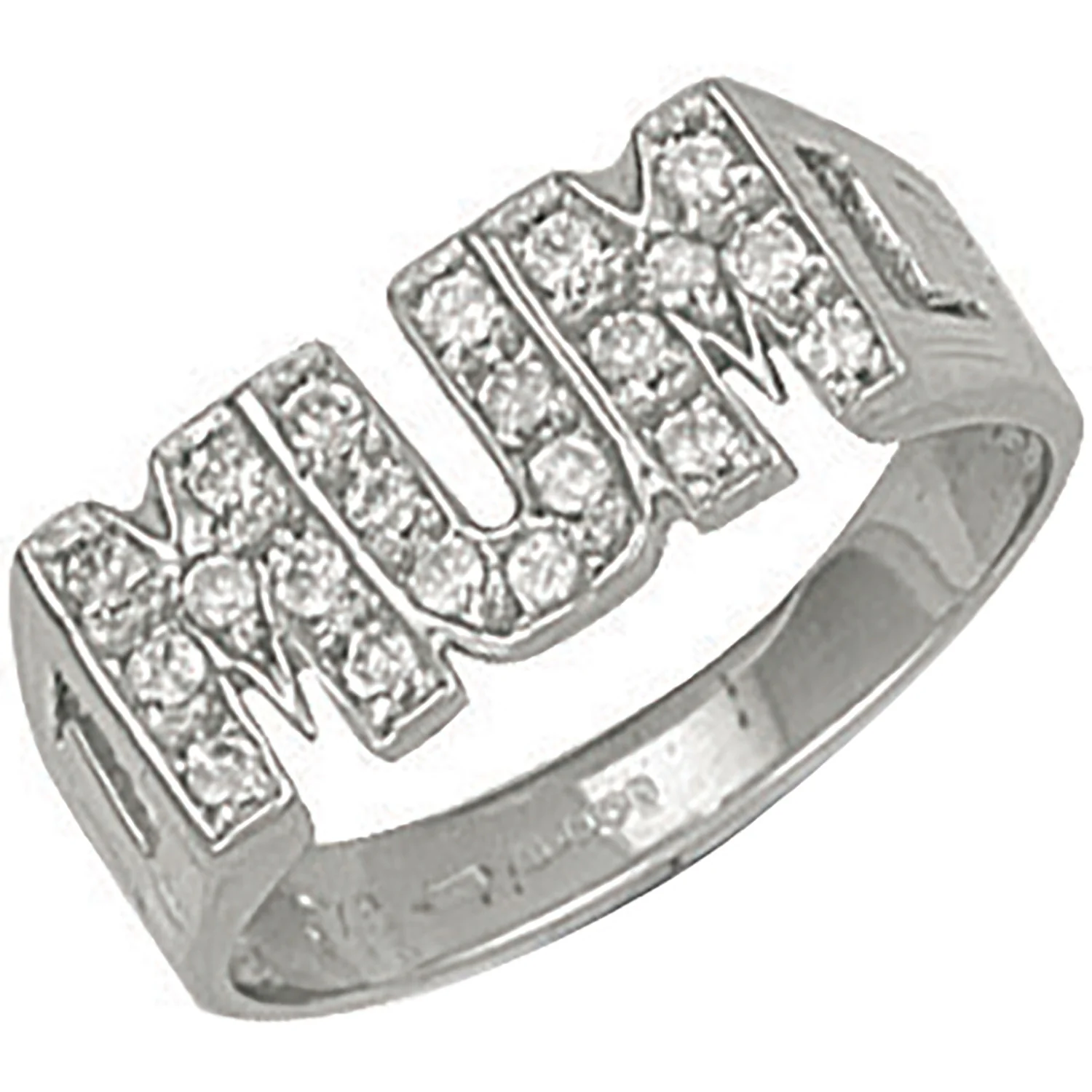 White Gold Cubic Zirconia ID Sides Mum Ring - 9ct Gold - Image 2