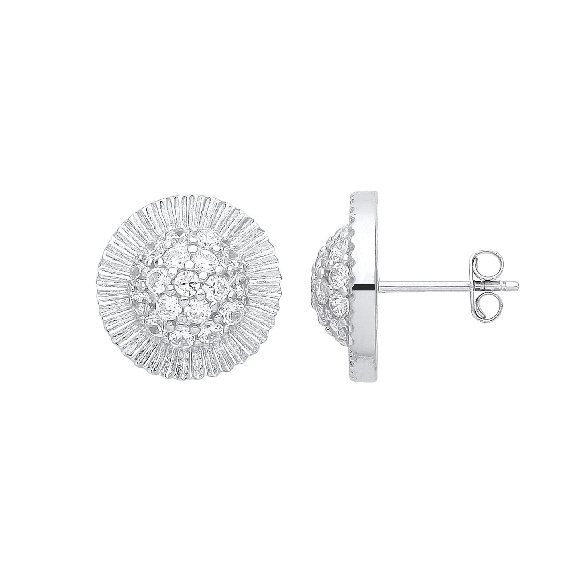 White Gold Cubic Zirconia Round 15mm Stud Earrings - 9ct Gold - Image 2