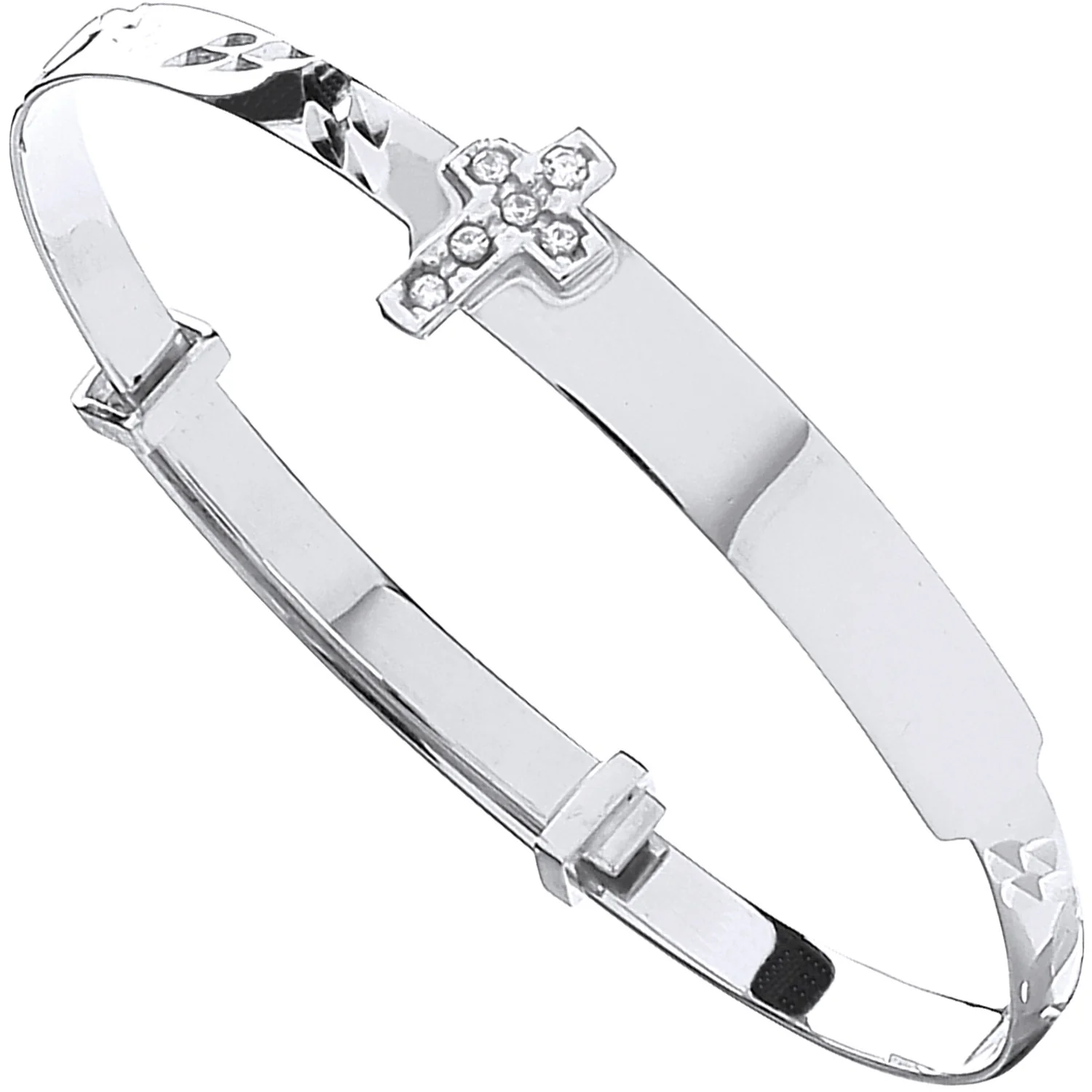 White Gold D/C Expandable Baby Bangle Cubic Zirconia Cross - 9ct Gold - Image 2