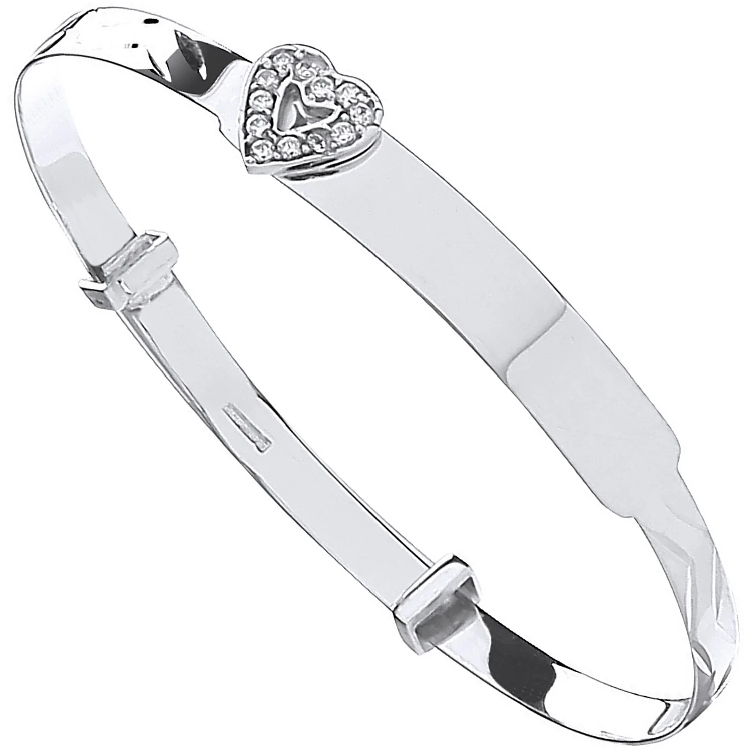 White Gold D/C Expandable Baby Bangle Cubic Zirconia Heart - 9ct Gold - Image 2