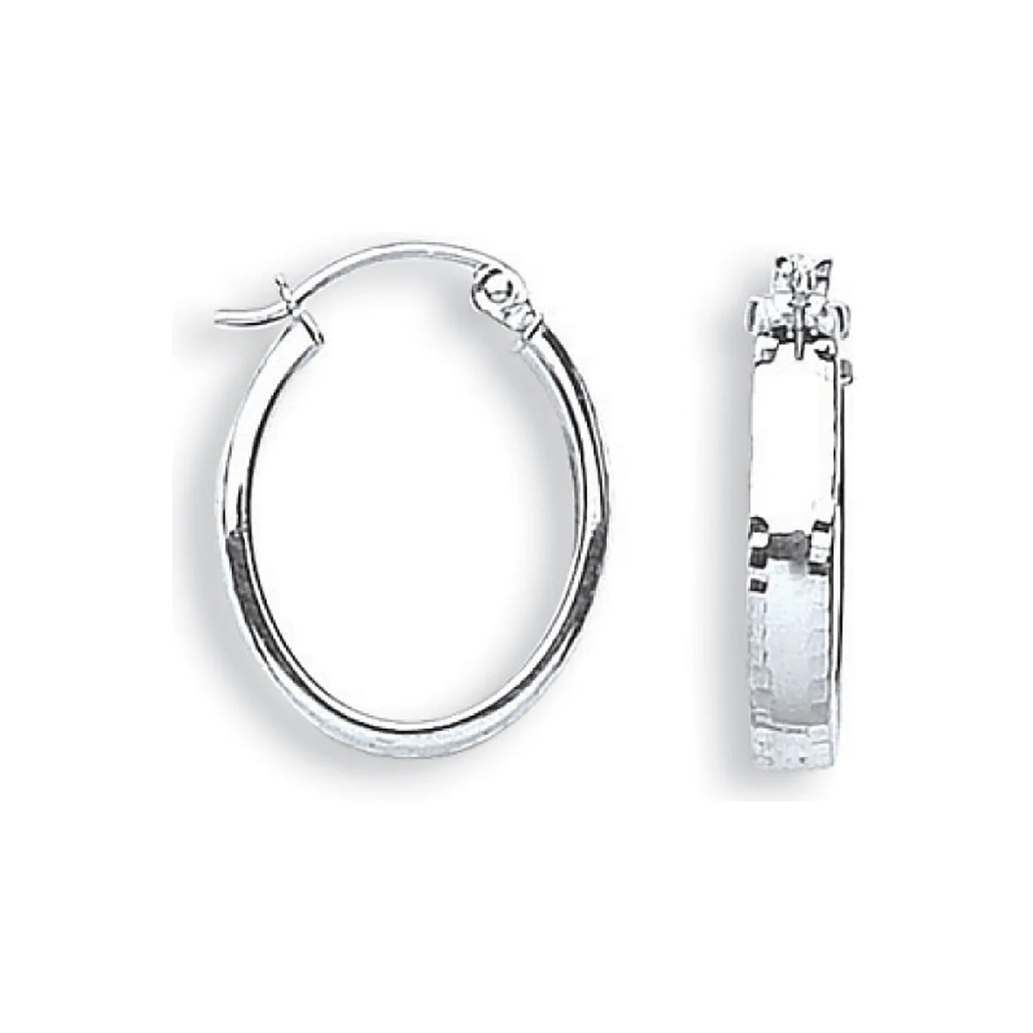 White Gold D/C Oval Hoop Earrings - 9ct Gold - Image 2