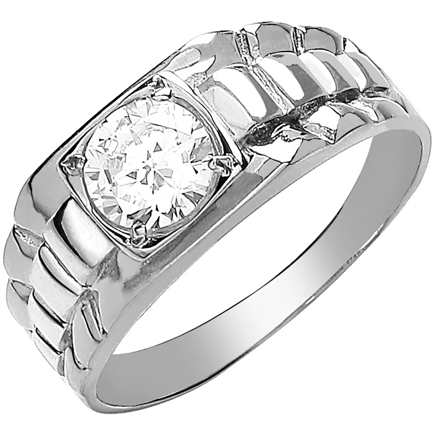 White Gold Gents Square Top Cubic Zirconia Ring - 9ct Gold - Image 2