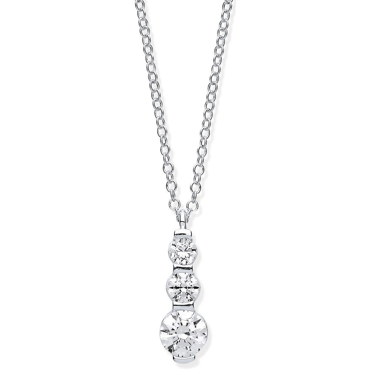 White Gold Graduated Cubic Zirconias Drop Pendant on 18" Chain - 9ct Gold - Image 2