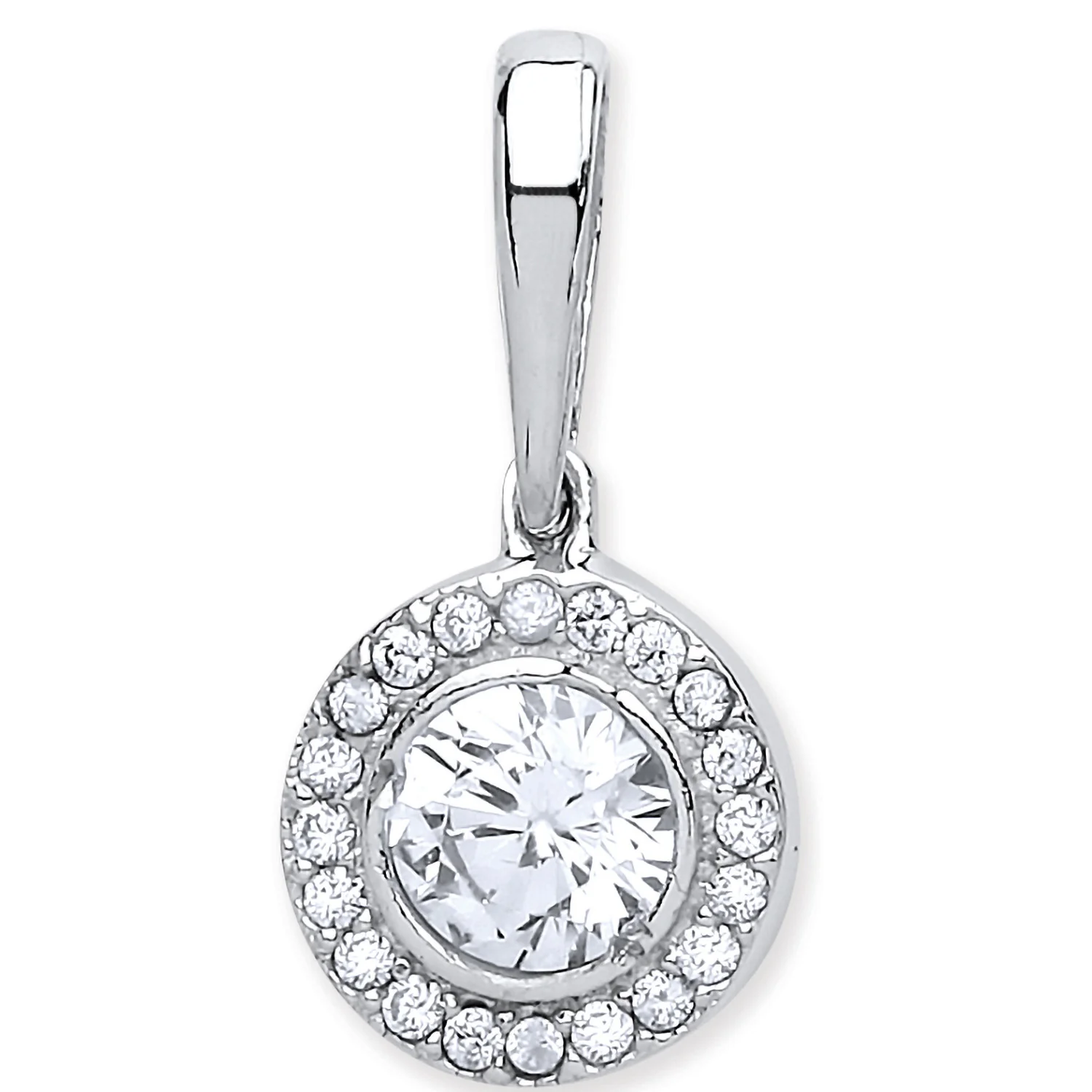 White Gold Halo Style Cubic Zirconia Pendant - 9ct Gold - Image 2