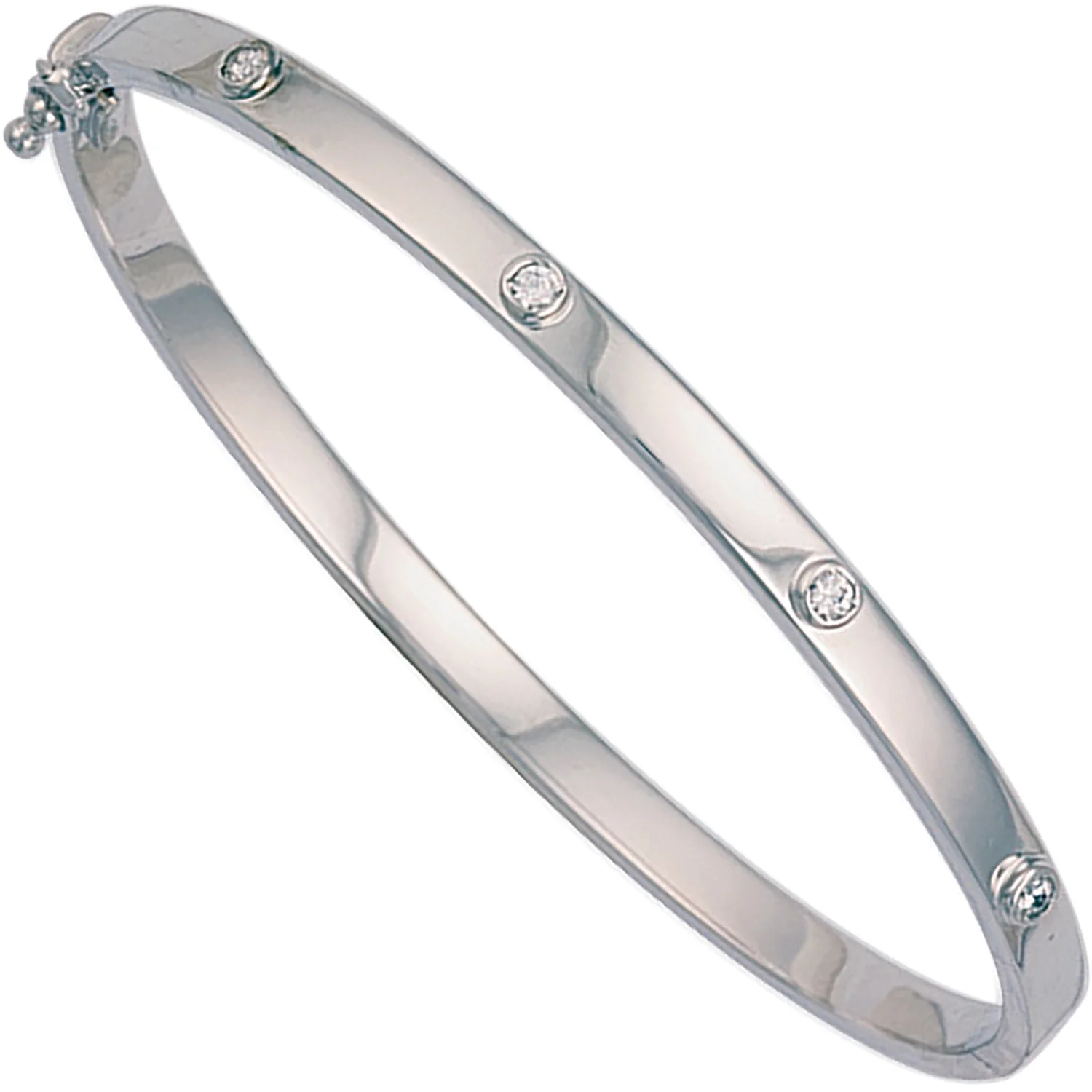 White Gold Hollow Cubic Zirconia Oval Bangle - 9ct Gold - Image 2