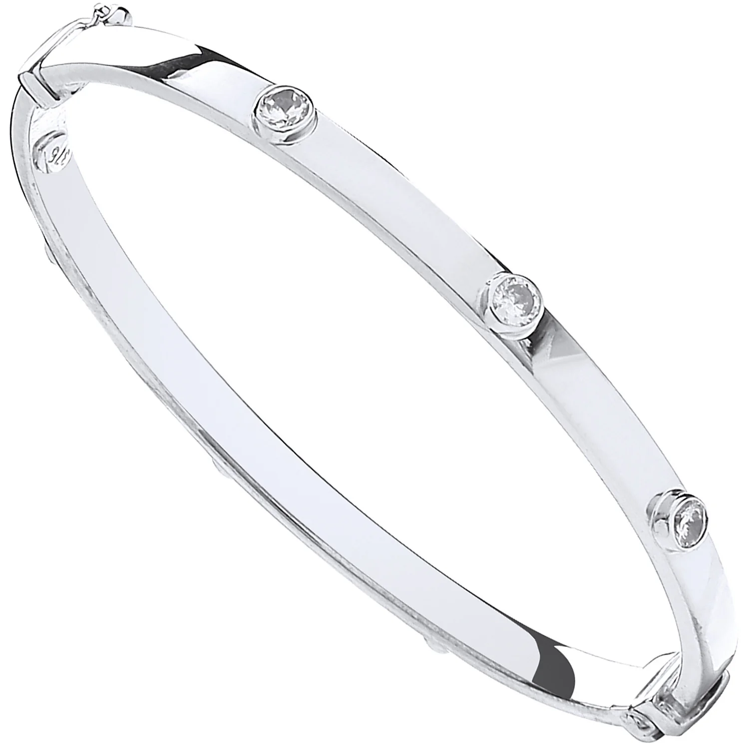 White Gold Hollow Oval Baby Cubic Zirconia Bangle - 9ct Gold - Image 2