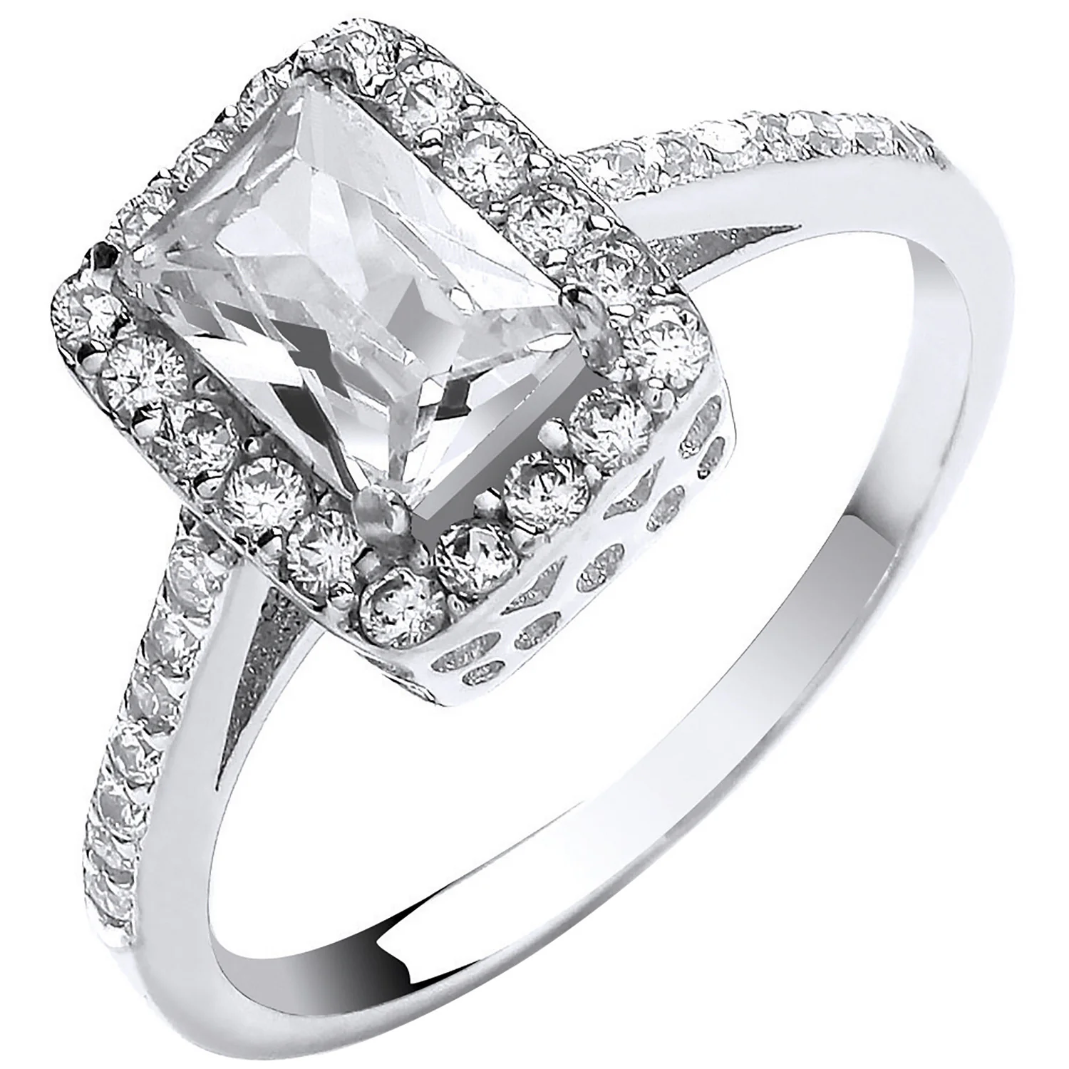 White Gold Ladies Emerald Centre Cubic Zirconia Ring - 9ct Gold - Image 2