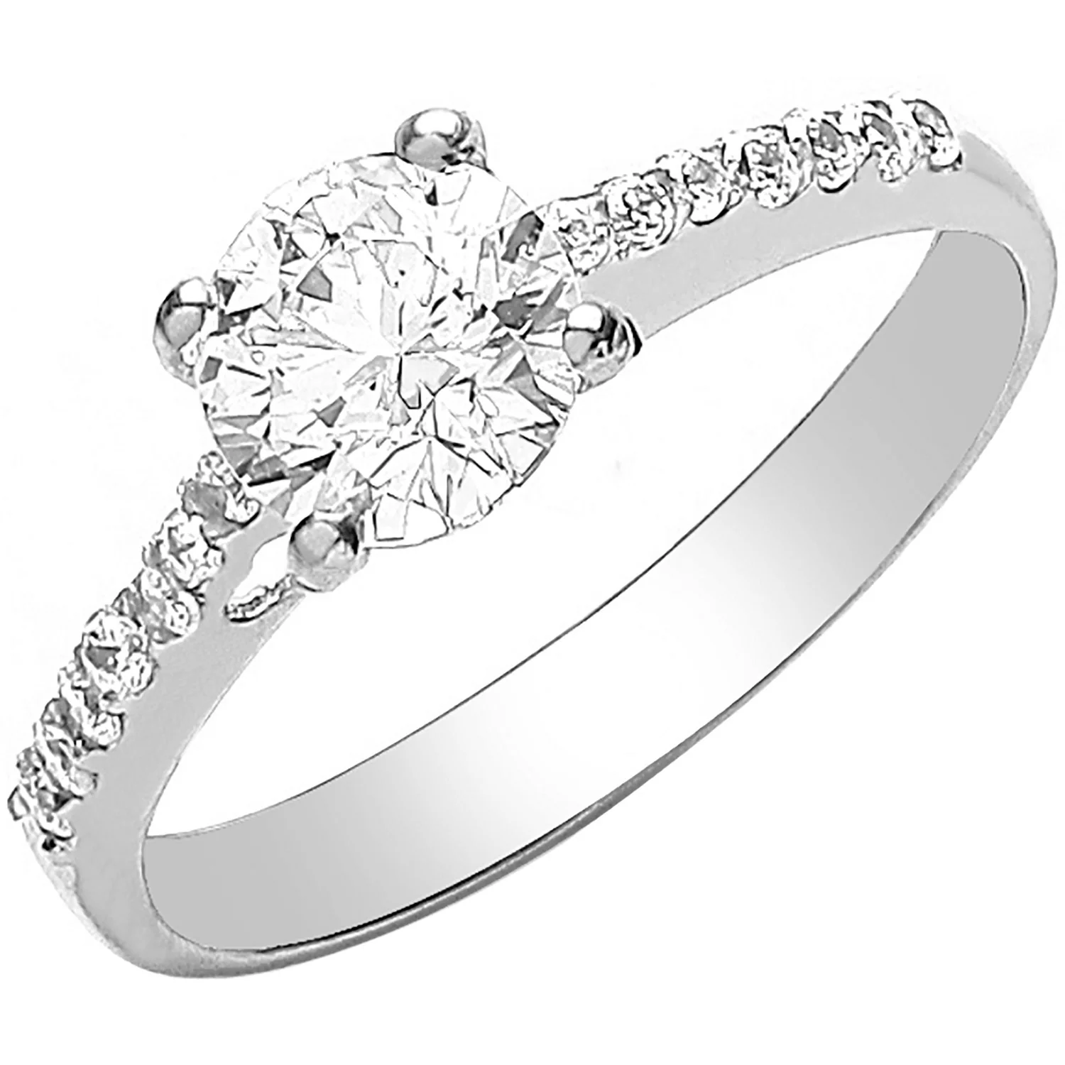 White Gold Ladies Single Stone Cubic Zirconia Shoulder Ring - 9ct Gold - Image 2