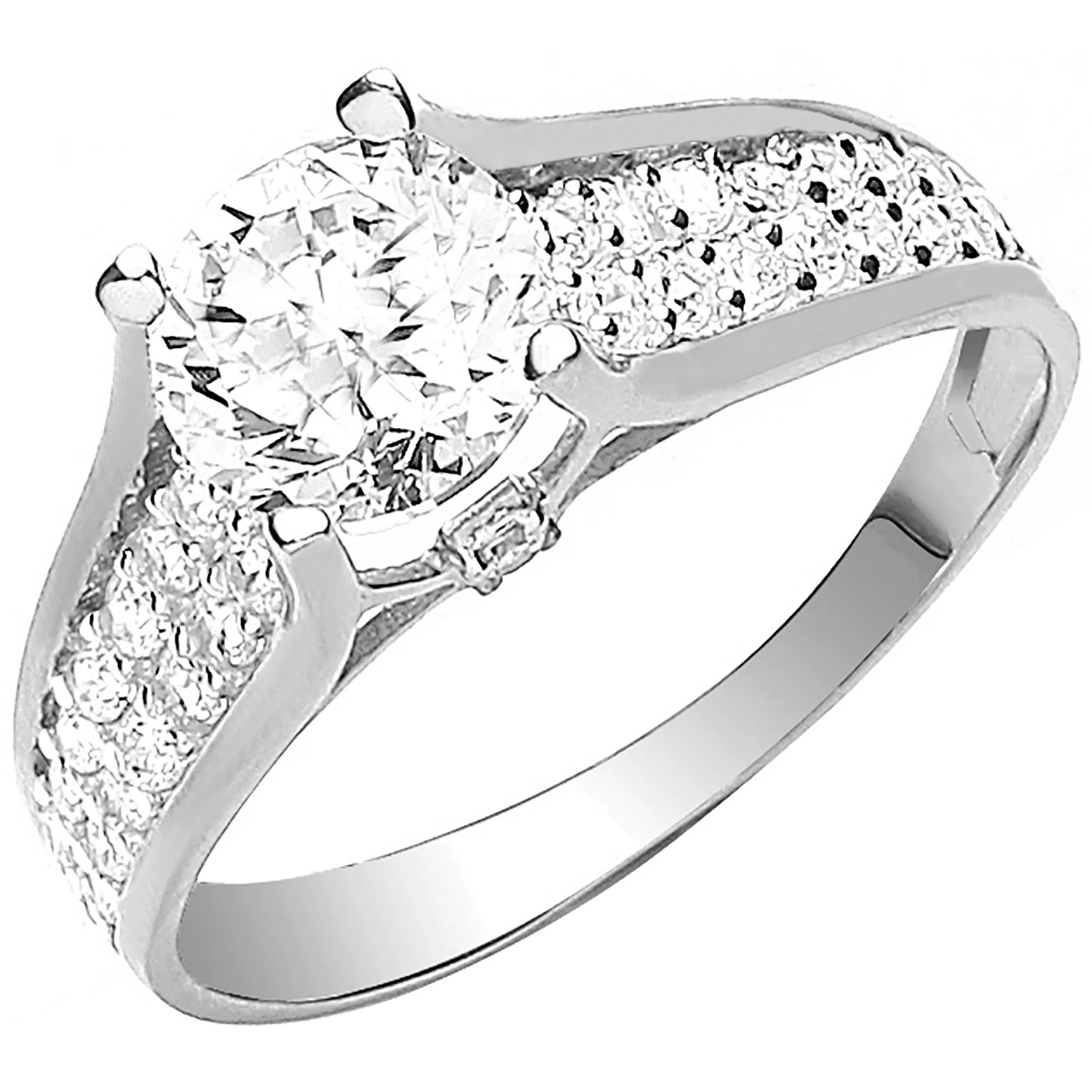 White Gold Ladies Single Stone Two Row Cubic Zirconia Shoulder Ring - 9ct Gold - Image 2