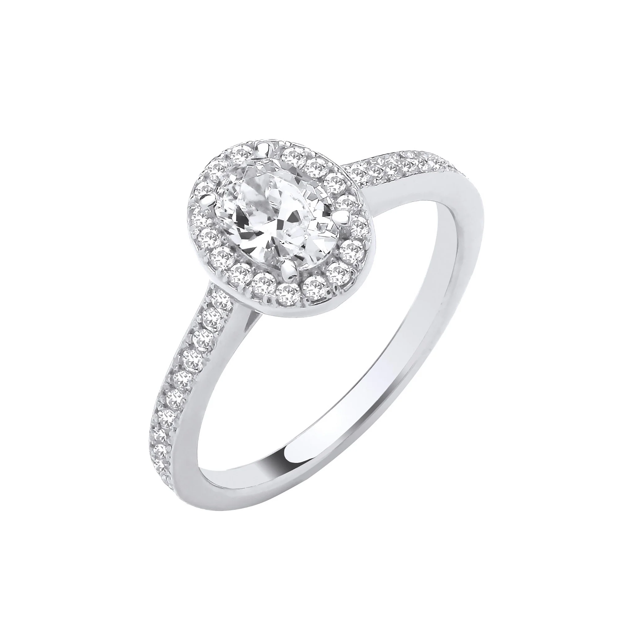 White Gold Oval Cubic Zirconia Halo Ladies Ring - 9ct Gold - Image 2