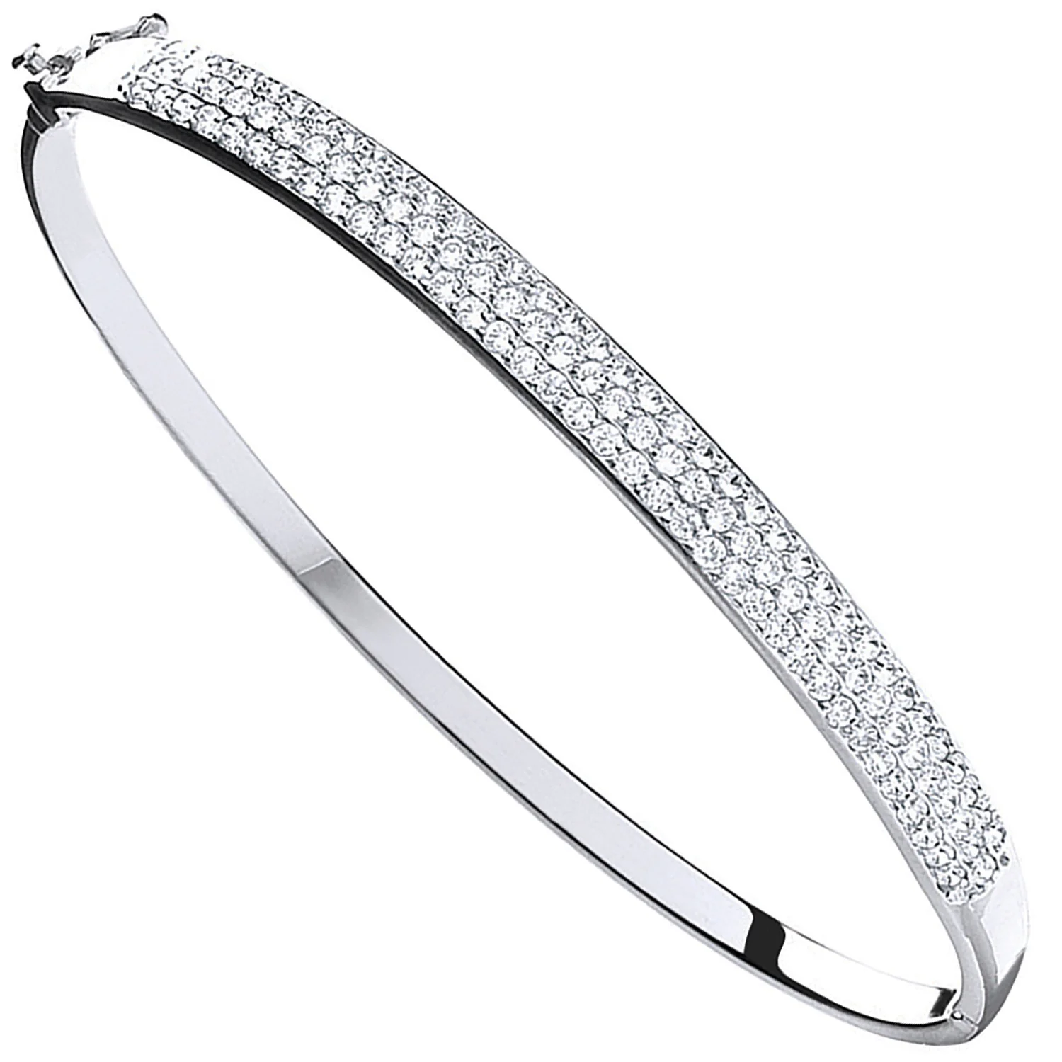White Gold Pave Set Cubic Zirconia Bangle - 9ct Gold - Image 2