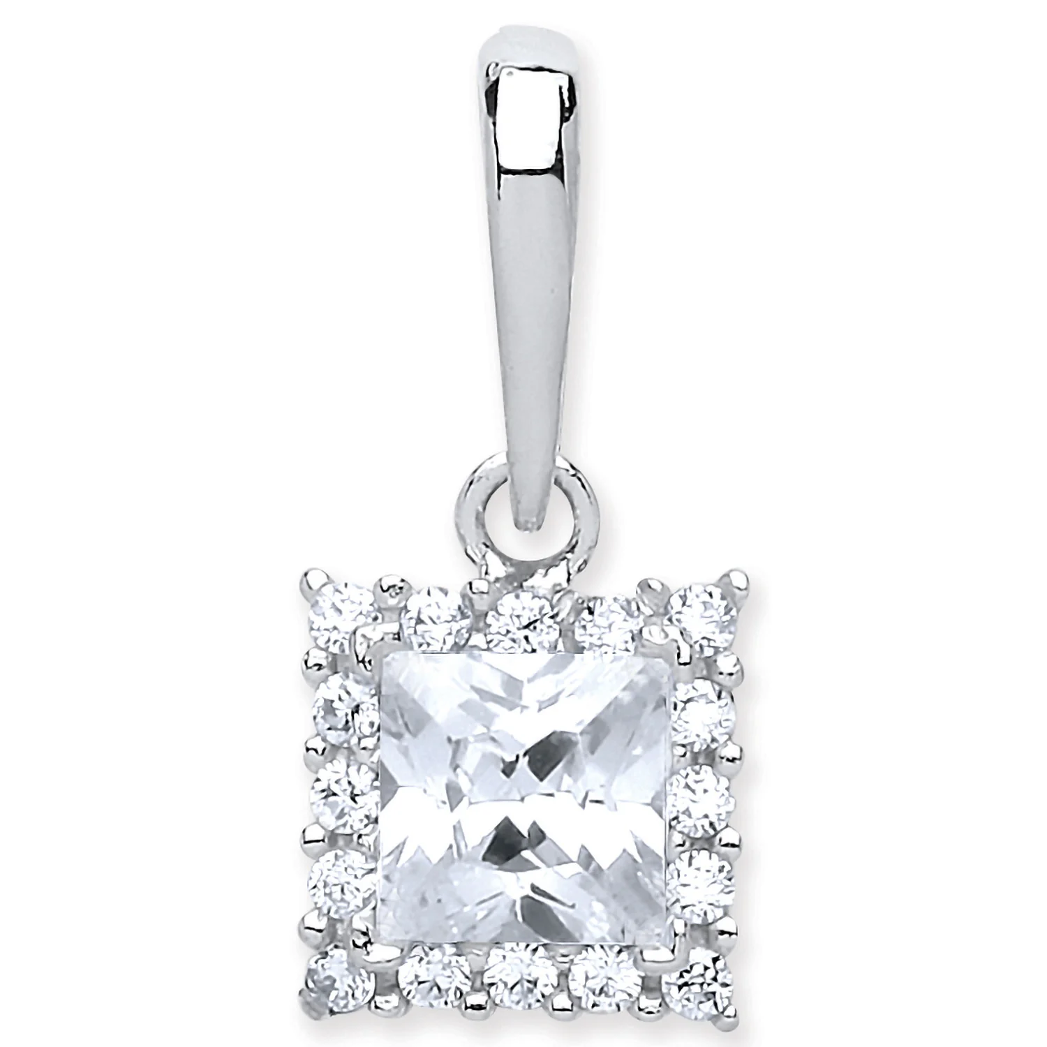 White Gold Princess Cut Cubic Zirconia Centre Pendant - 9ct Gold - Image 2