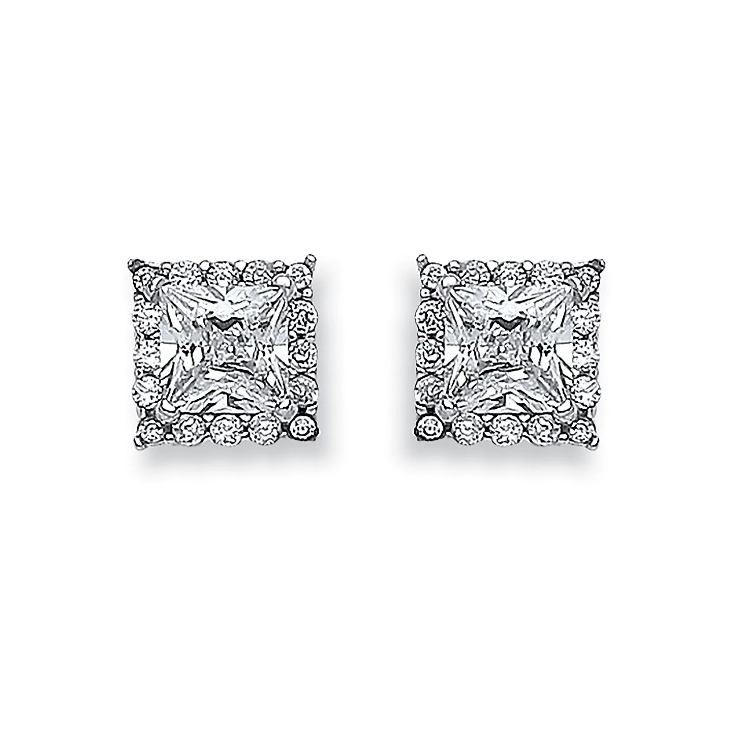 White Gold Princess Cut Cubic Zirconia Centre Stud - 9ct Gold - Image 2