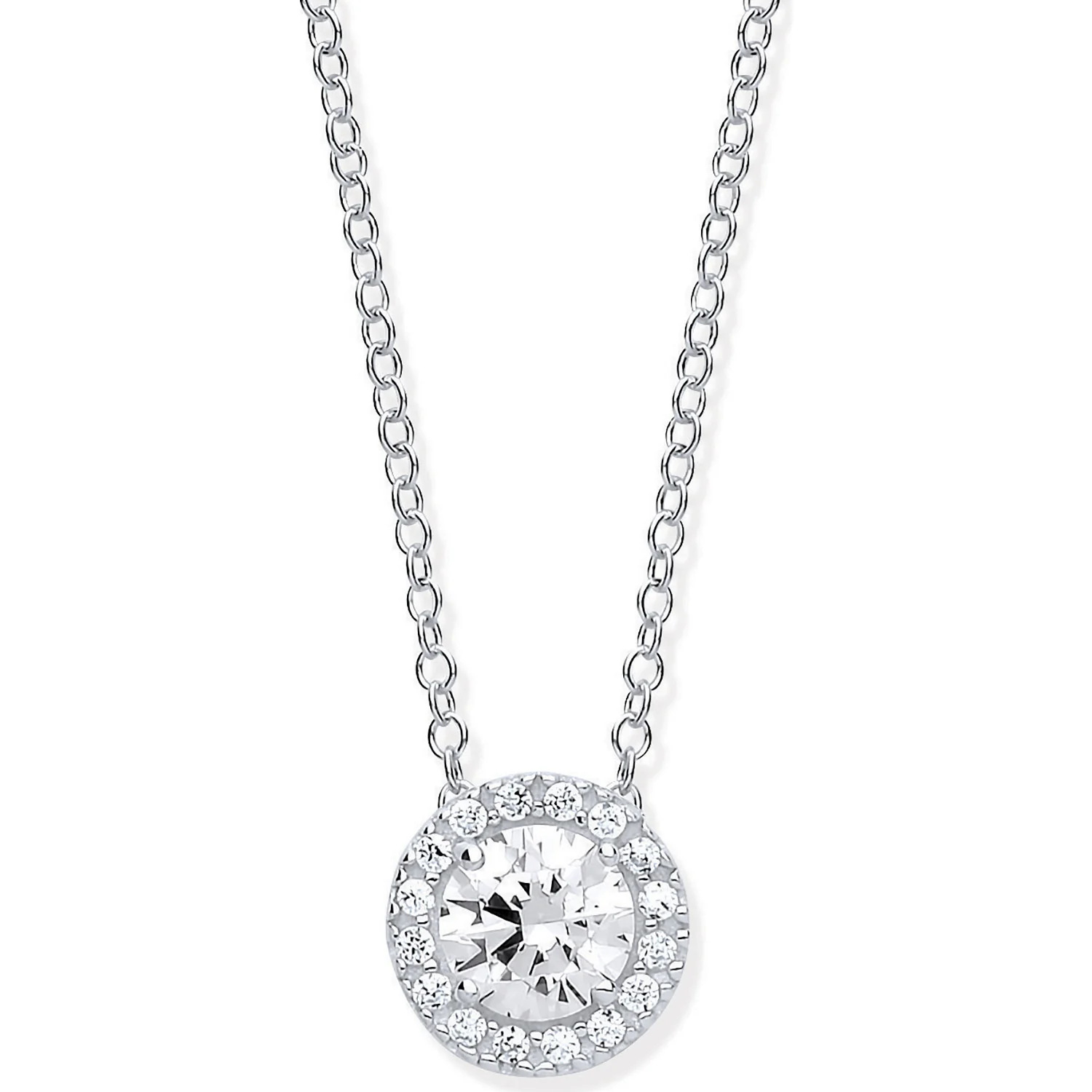 White Gold Round Cubic Zirconia Pendant on 18" Chain - 9ct Gold - Image 2