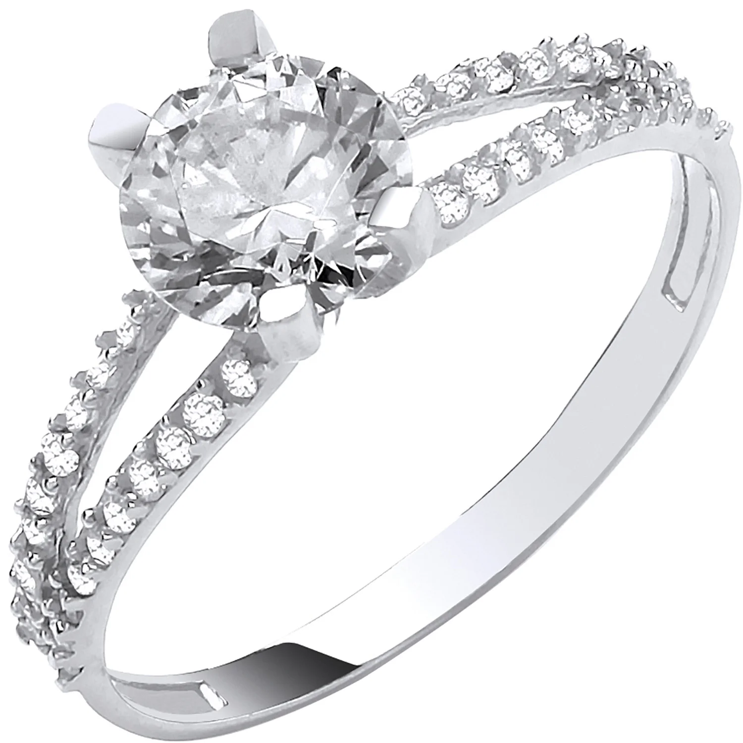 White Gold Split Shank Cubic Zirconia Engagement Ring - 9ct Gold - Image 2