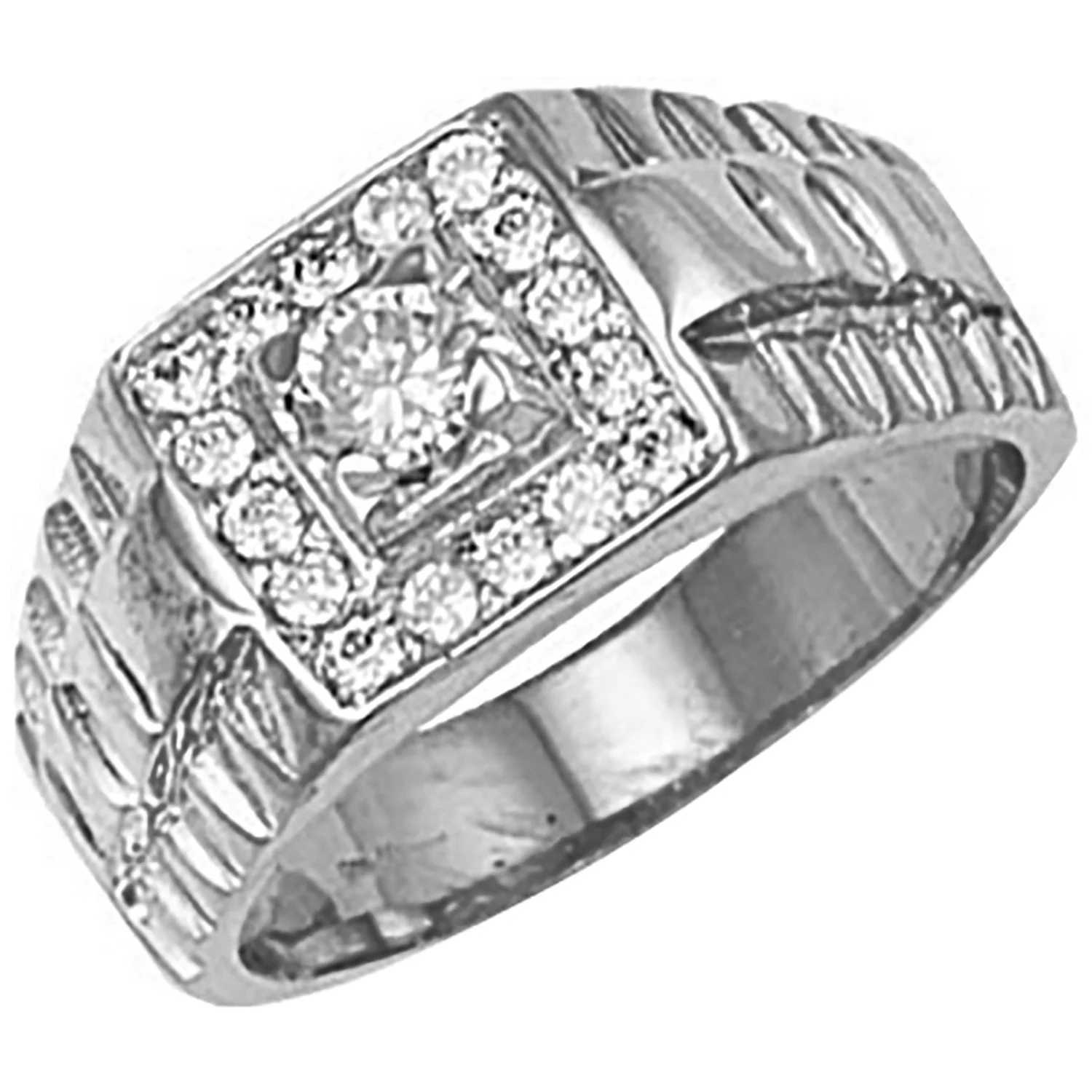 White Gold Square Top Gents Cubic Zirconia Ring - 9ct Gold - Image 2