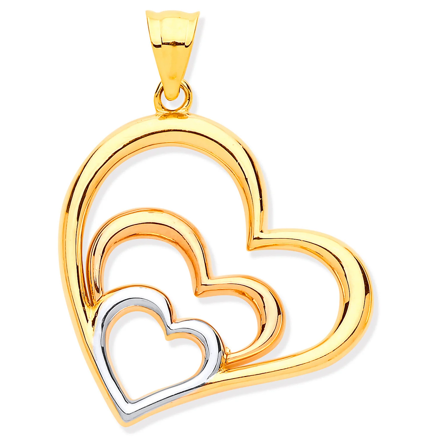 White, R & Yellow Gold Cubic Zirconia Hearts Pendant - 9ct Gold - Image 2