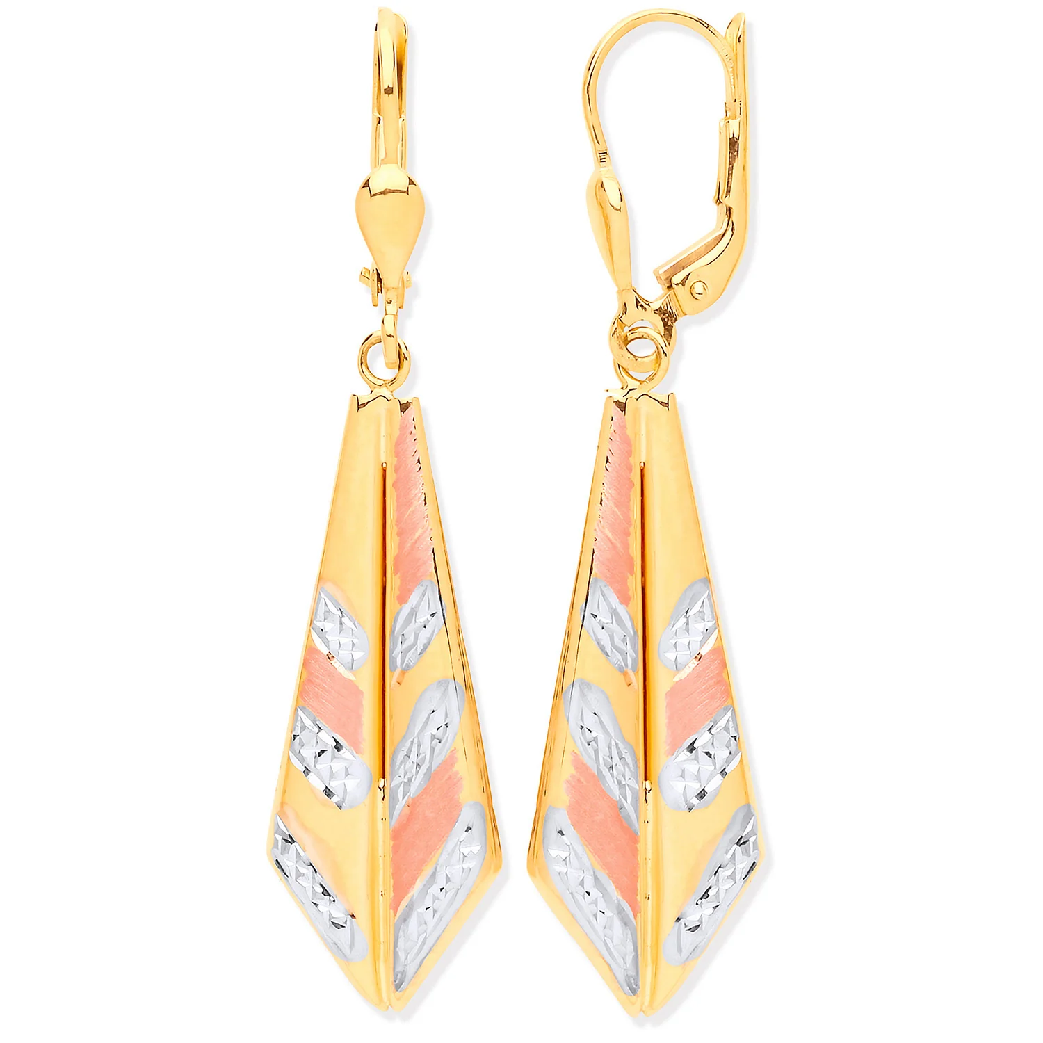 White,R & Yellow Gold Drop Earrings - 9ct Gold - Image 2