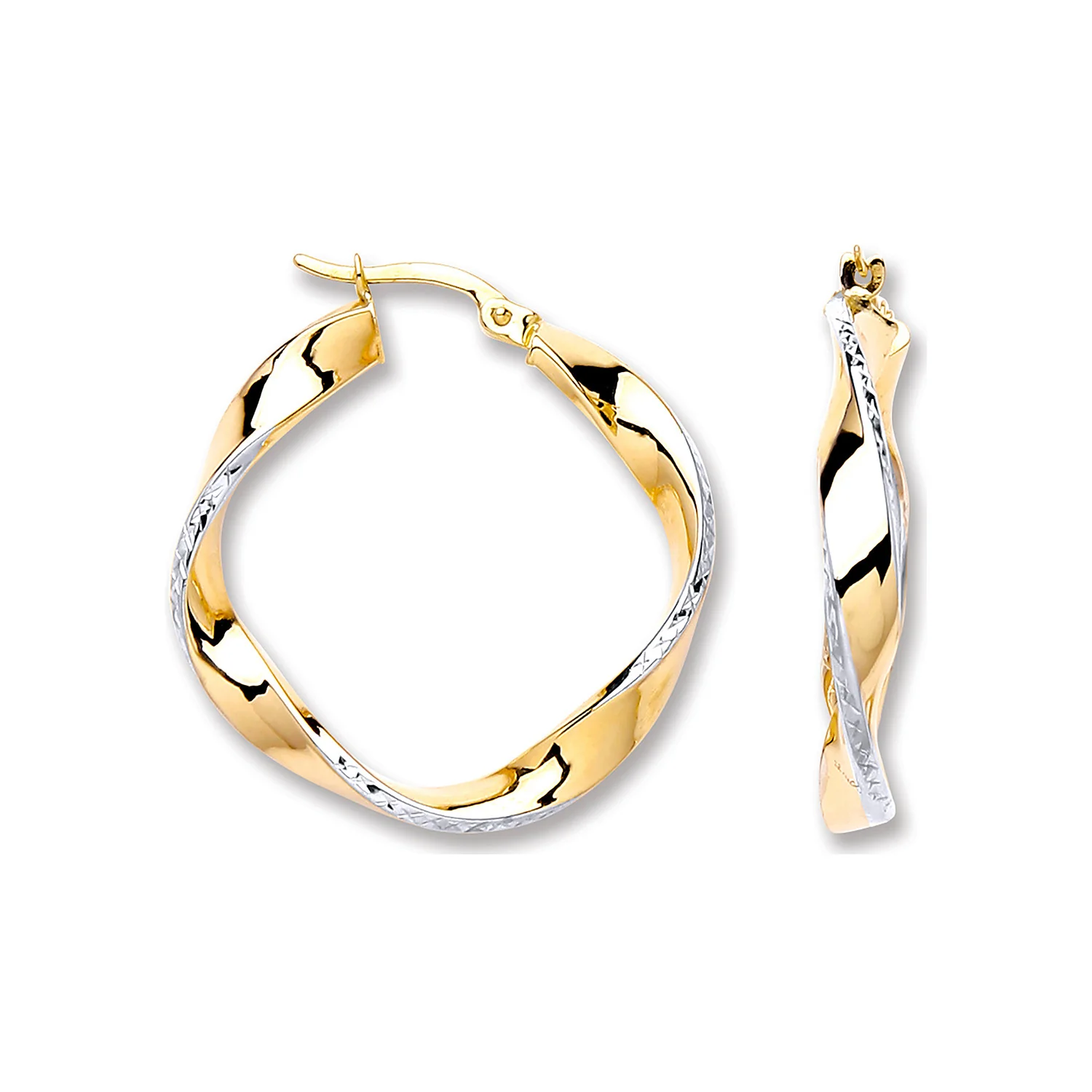 White & Yellow Gold 28mm Twisted Hoop Earrings - 9ct Gold - Image 2