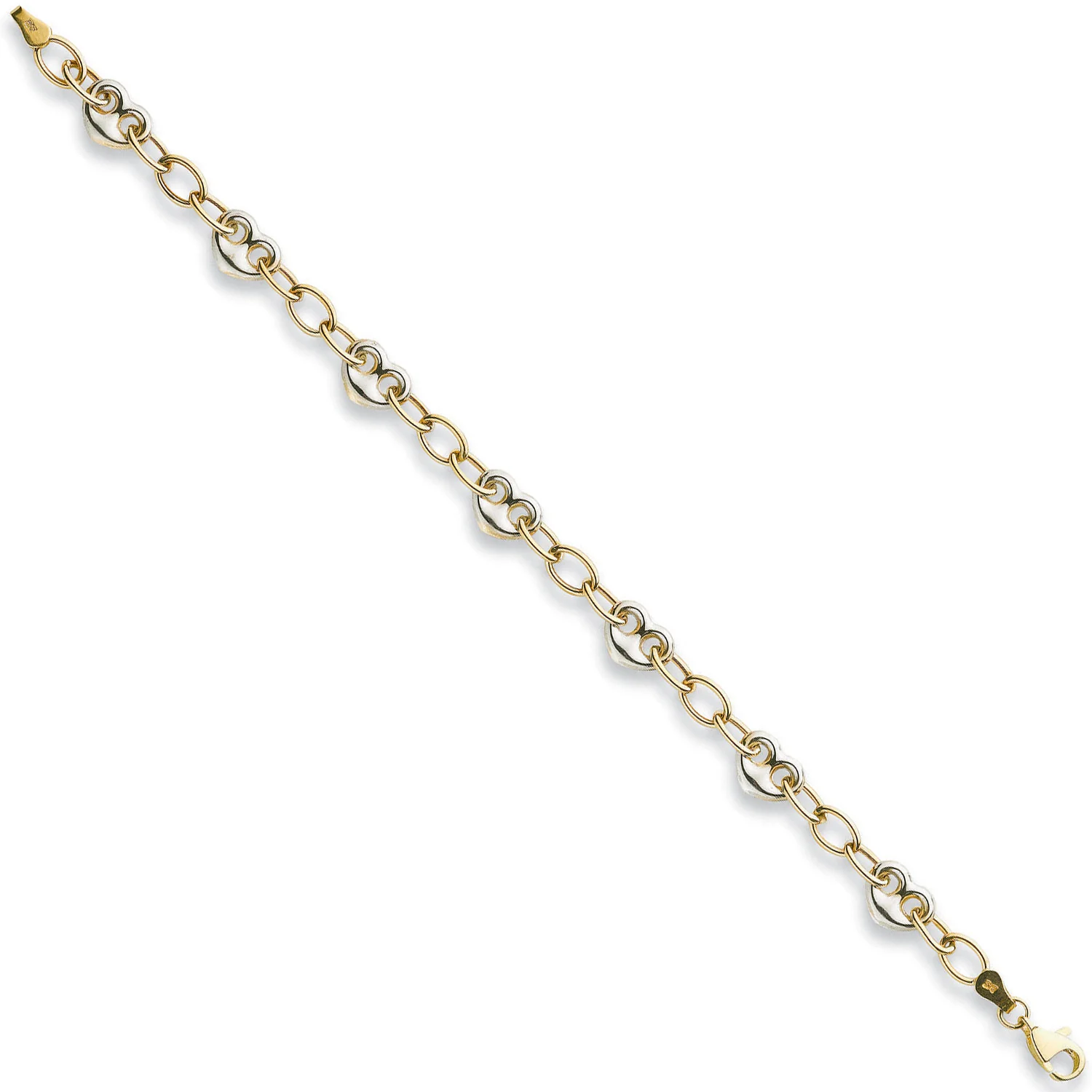 White & Yellow Gold 5.3mm Fancy Heart Linked Bracelet - 9ct Gold - Image 2