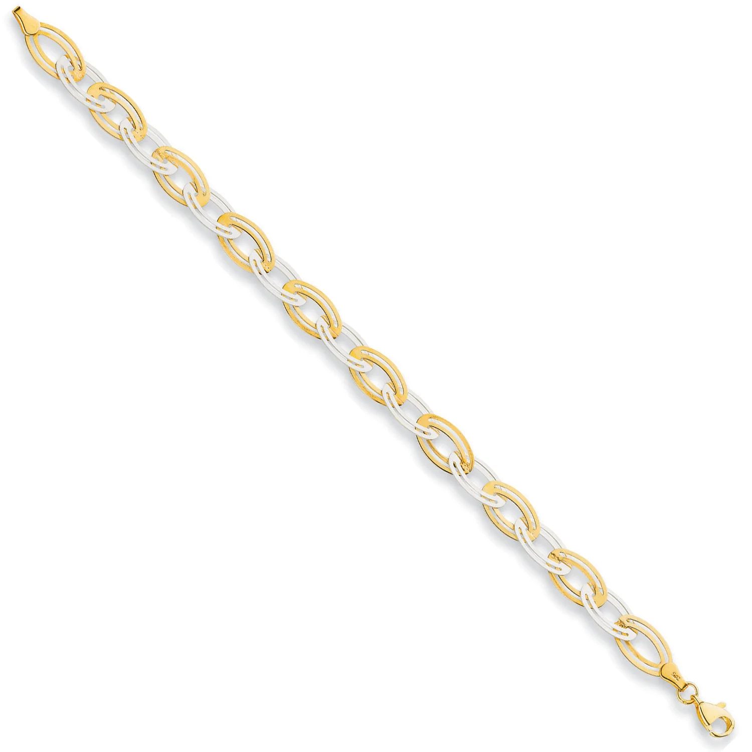 White & Yellow Gold 8mm Fancy Oval Linked Bracelet - 9ct Gold - Image 2