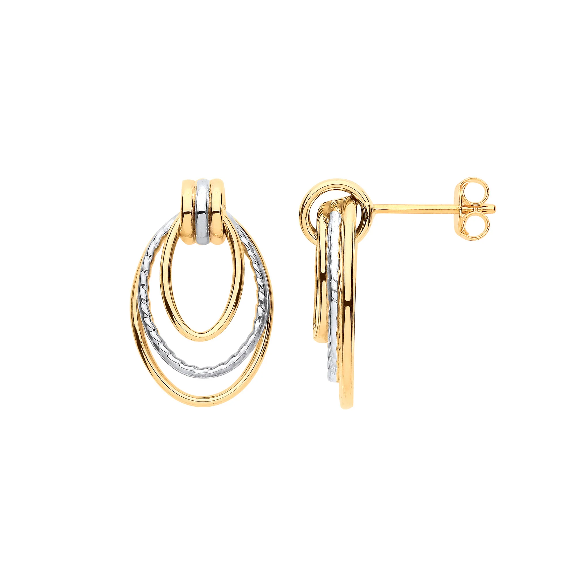 White Yellow Gold Graduated Oval Drop Earrings - 9ct Gold - Image 2