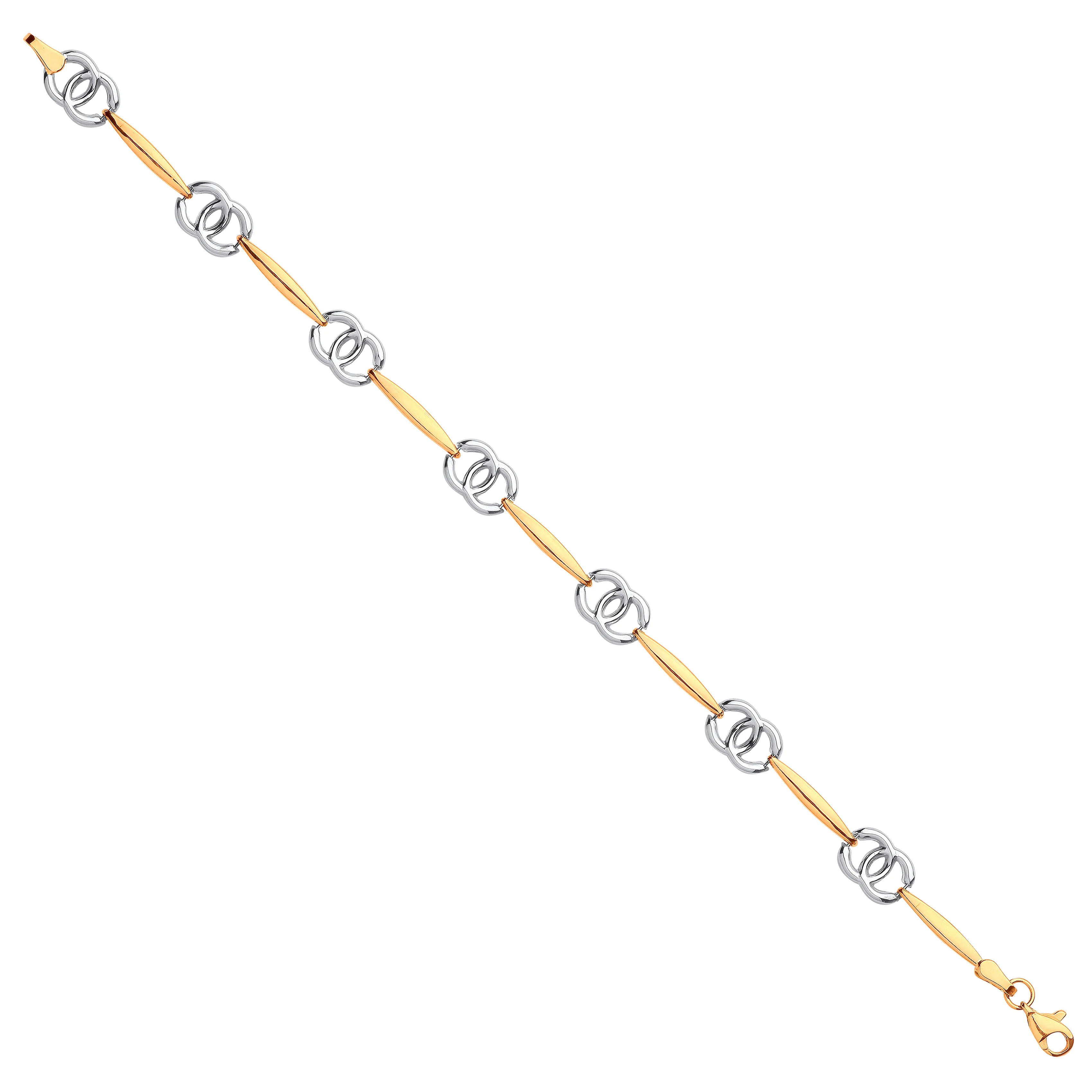 White & Yellow Gold Interlocking Circles Ladies Bracelet - 9ct Gold - Image 2