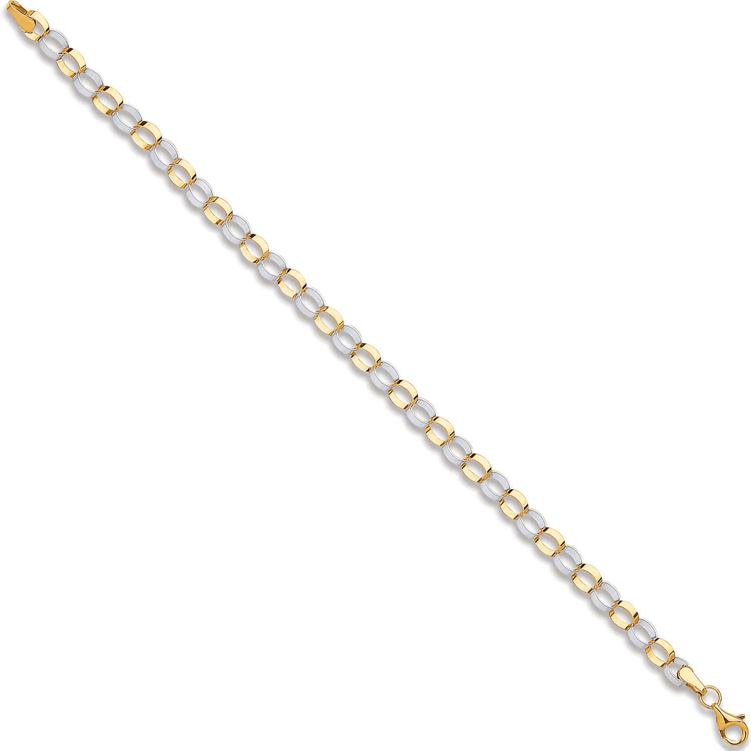 White & Yellow Gold Oval Hollow Link Bracelet - 9ct Gold - Image 2