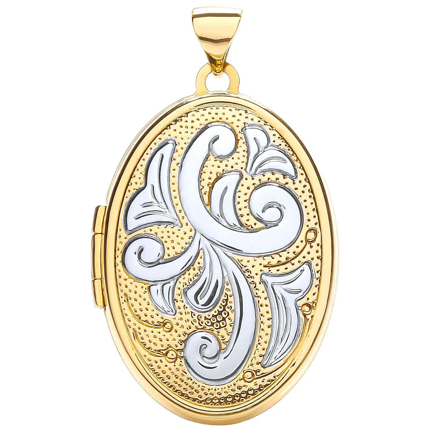 White/Yellow Oval Locket with design - 9ct Gold - Image 2