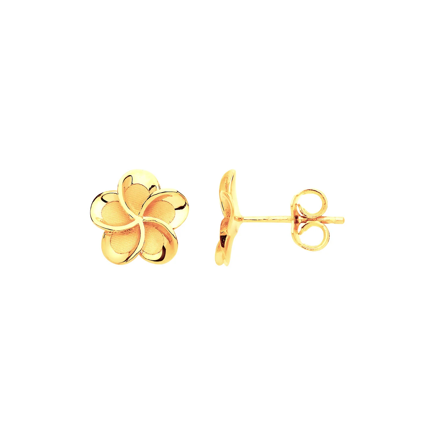 Yellow Gold 10mm Flower, Frosty Finish Stud Earrings - 9ct Gold - Image 2