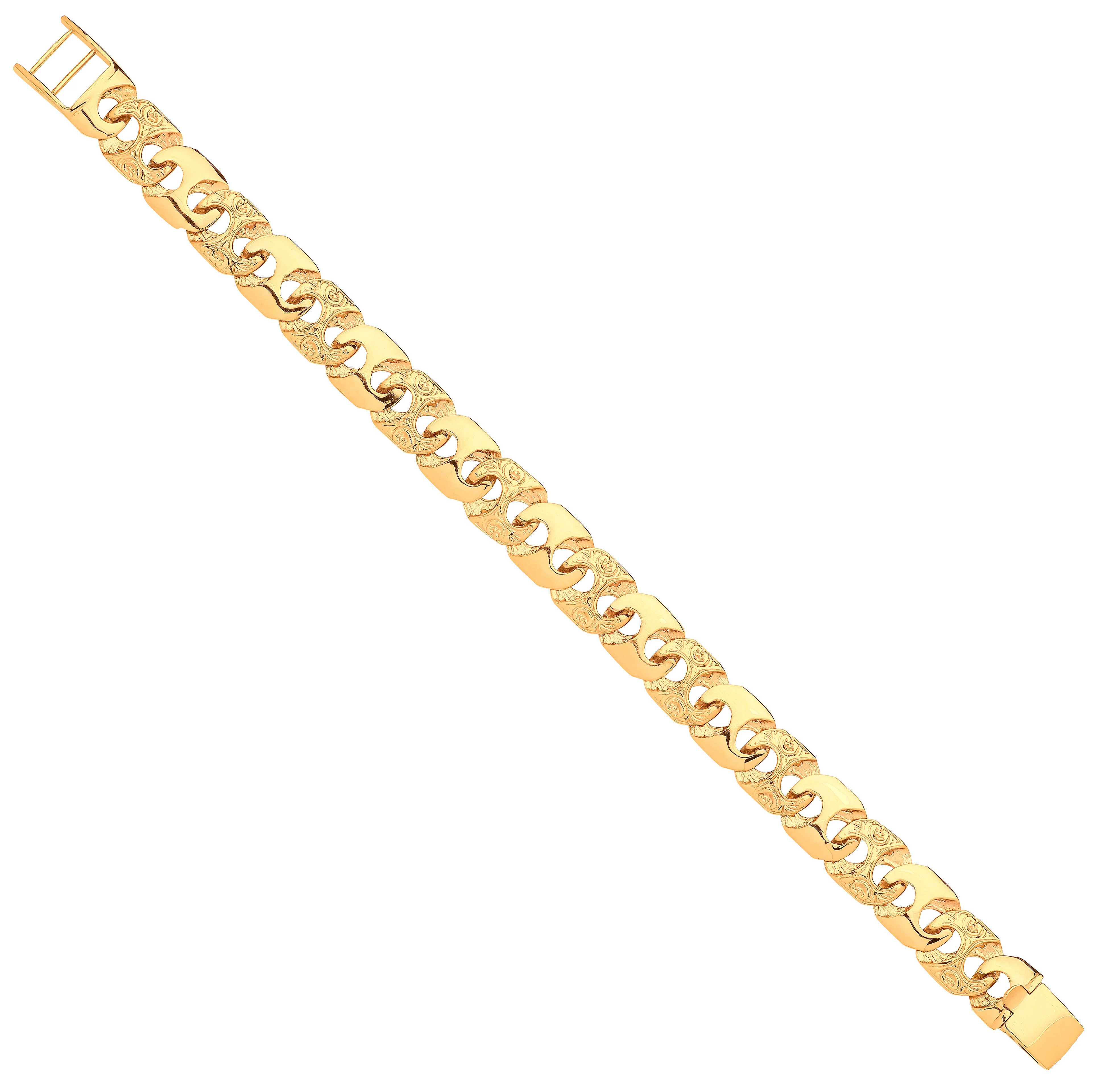 Yellow Gold 12mm Plain & Engraved Anchor Link Gents Bracelet - 9ct Gold - Image 2