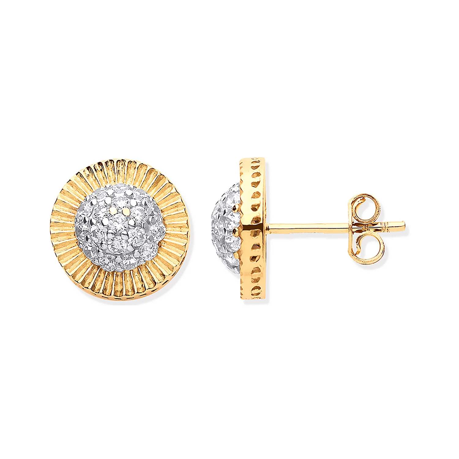 Yellow Gold 12mm Round Cubic Zirconia Stud Earrings - 9ct Gold - Image 2