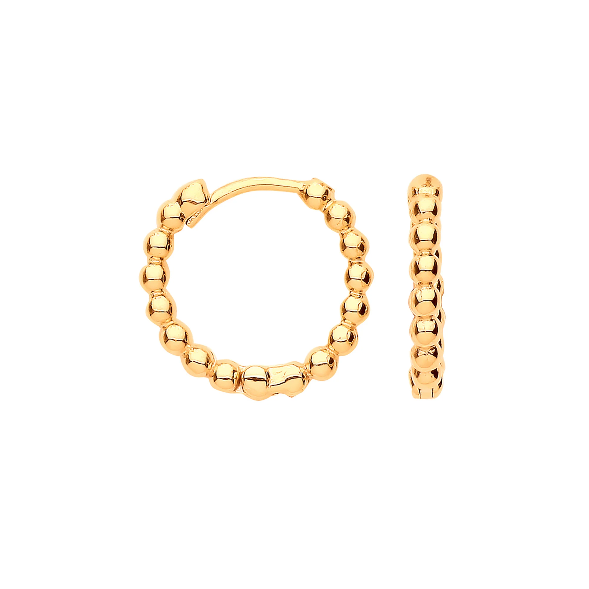 Yellow Gold 13mm Beaded Hinged Huggies - 9ct Gold - Image 2