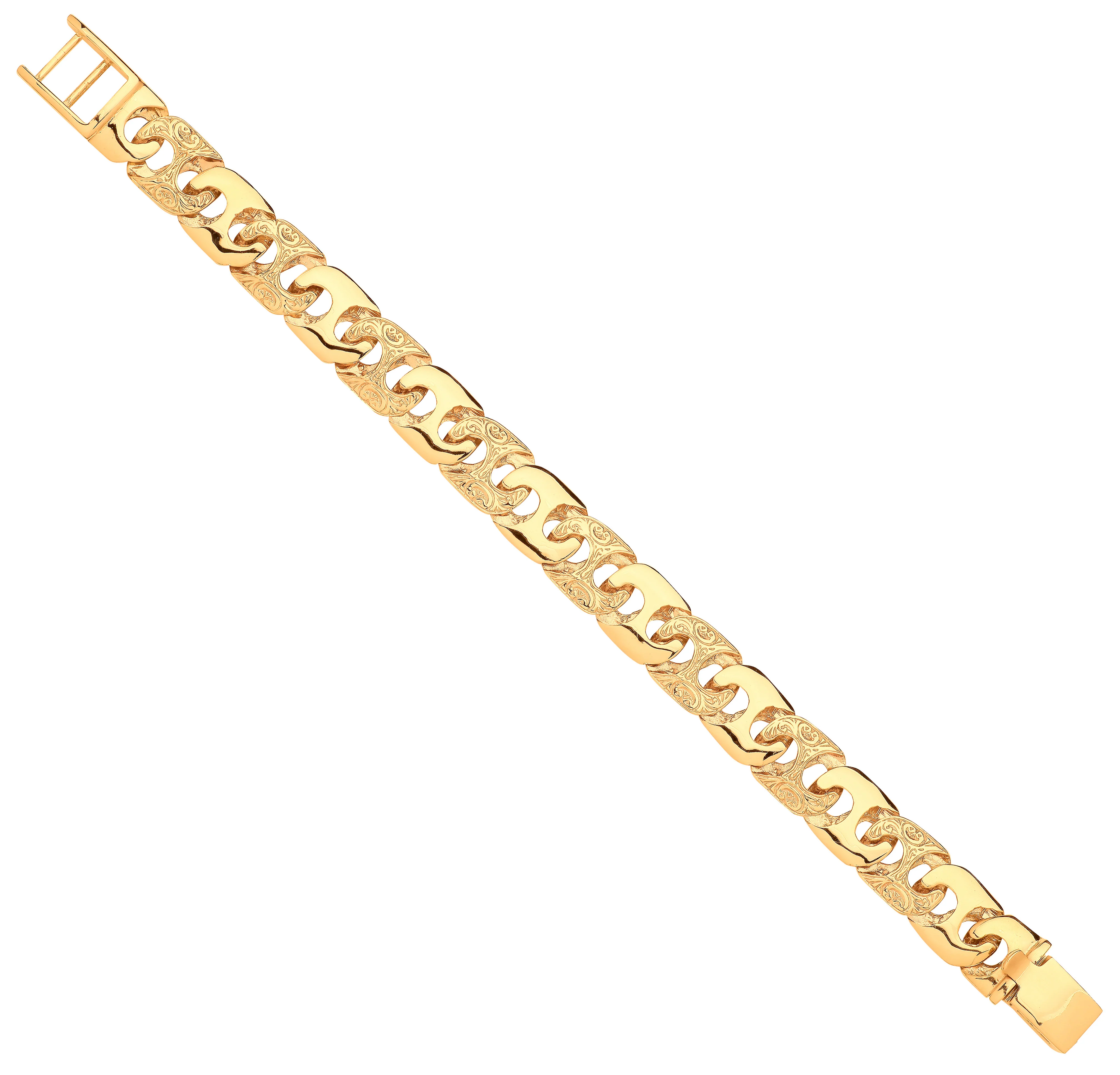 Yellow Gold 14mm Plain & Engraved Anchor Medium Link Gents Bracelet - 9ct Gold - Image 2