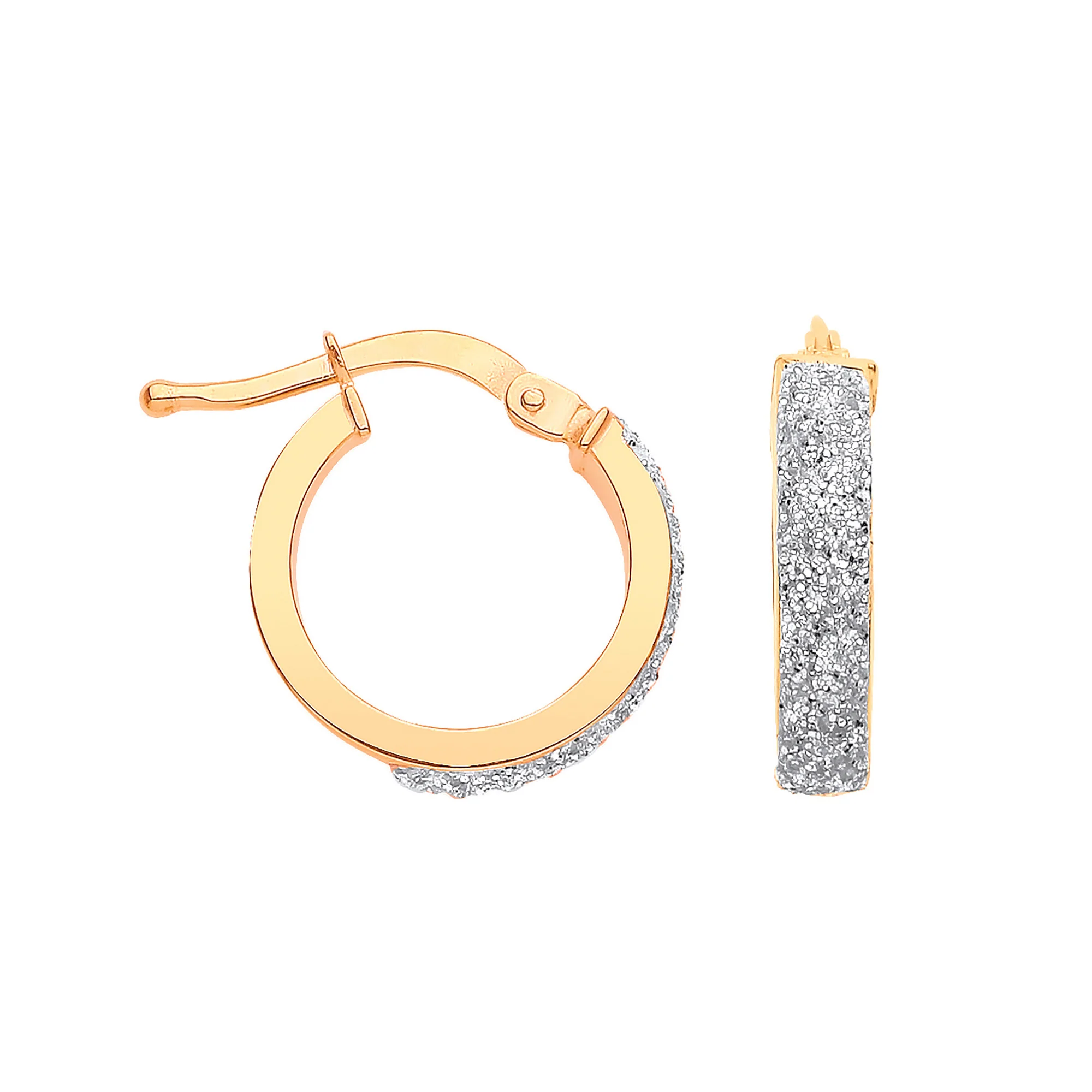 Yellow Gold 14mm Plain & Frosted Hoop Earrings - 9ct Gold - Image 2