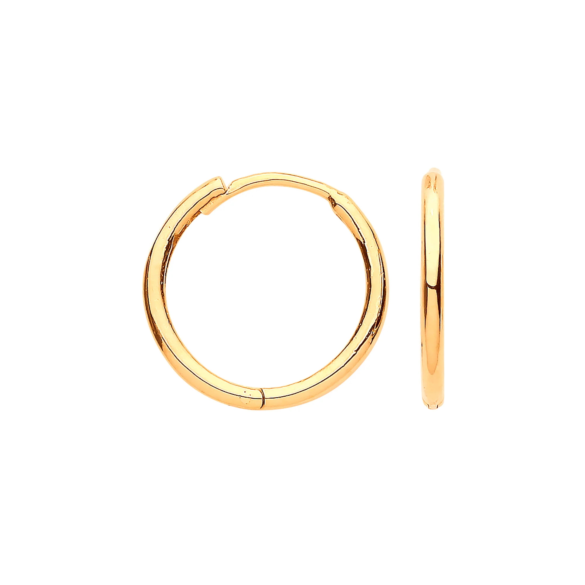 Yellow Gold 14mm Plain Hinged Huggies - 9ct Gold - Image 2