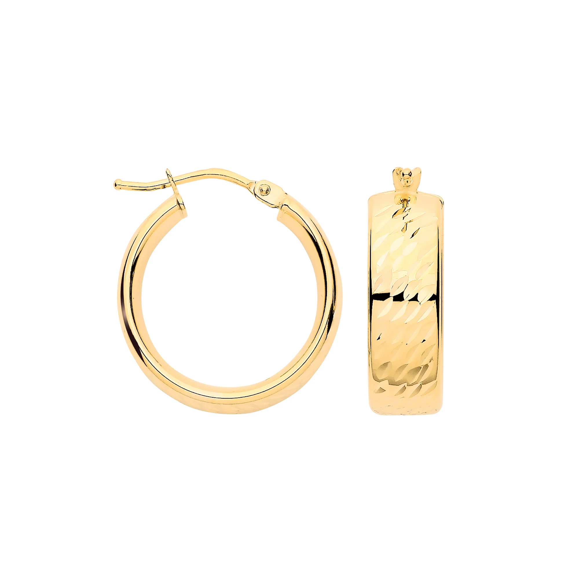 Yellow Gold 15mm D/C Wide Hoops - 9ct Gold - Image 2