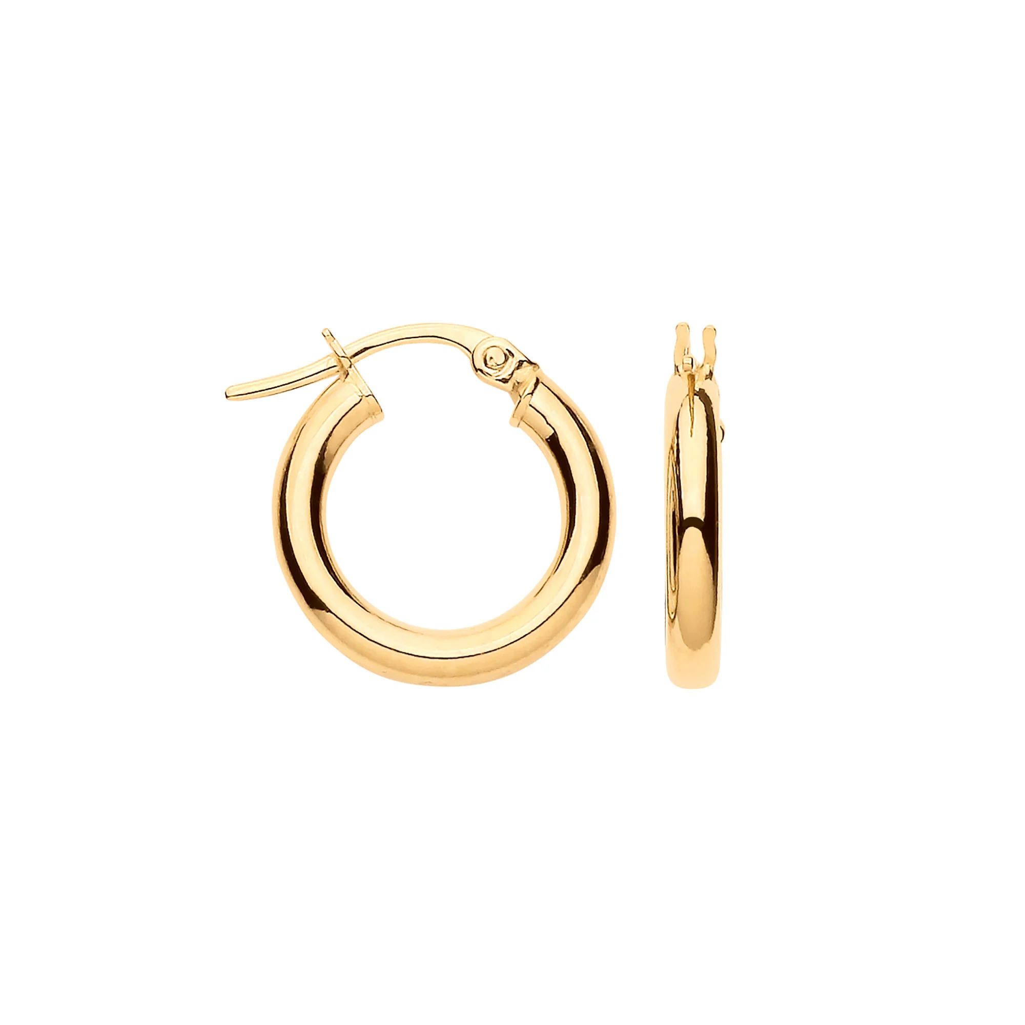Yellow Gold 15mm Plain Tube Hoop Earrings - 9ct Gold - Image 2