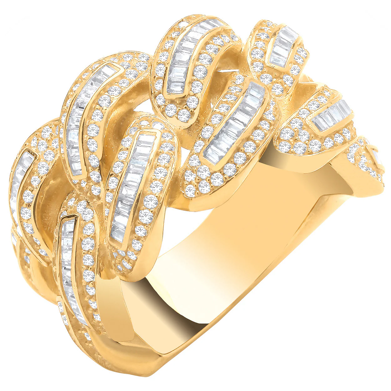 Yellow Gold 16mm Cubic Zirconia Curb Style Gents Ring - 9ct Gold - Image 2