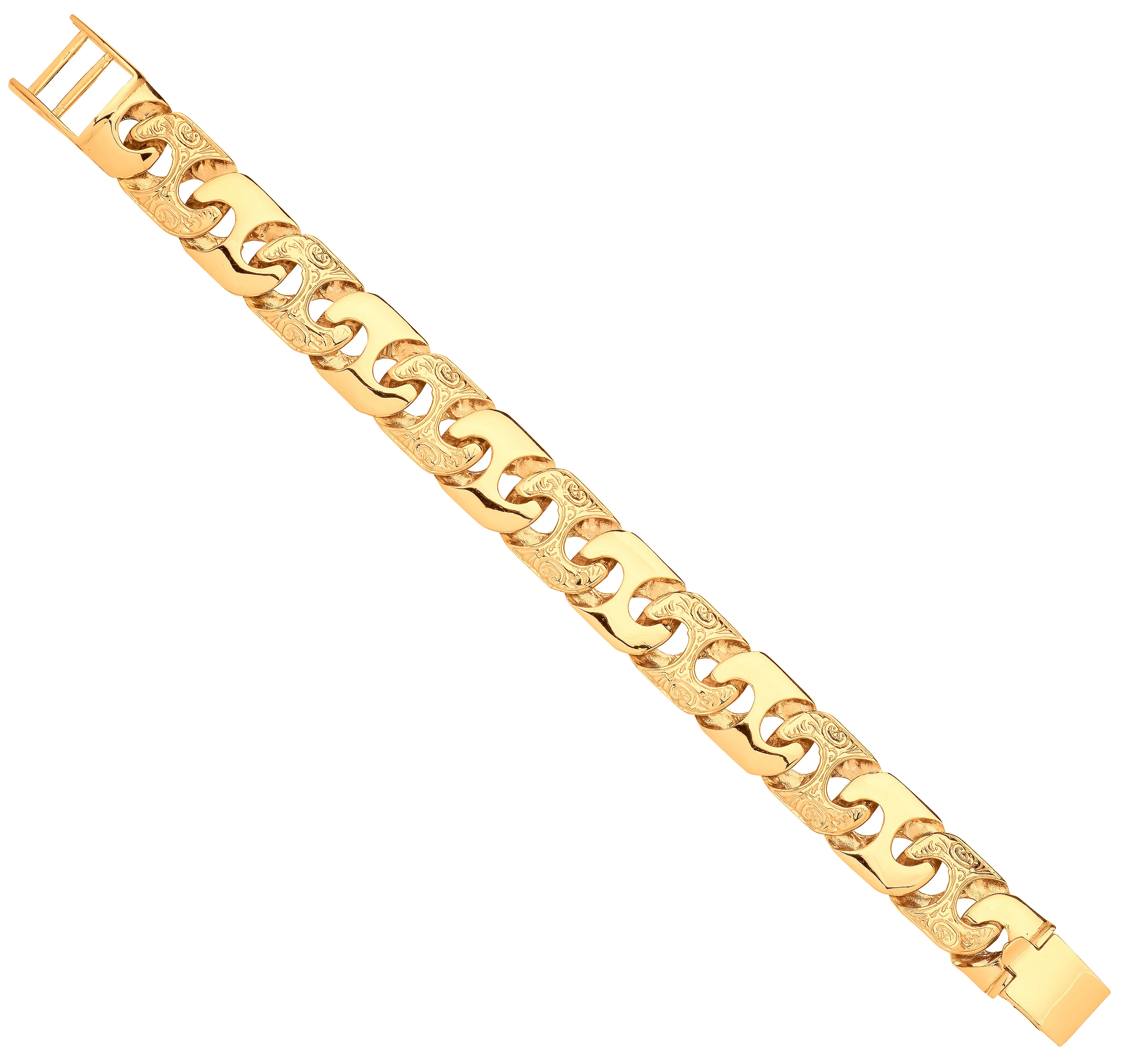 Yellow Gold 16mm Plain & Engraved Anchor Large Link Gents Bracelet - 9ct Gold - Image 2