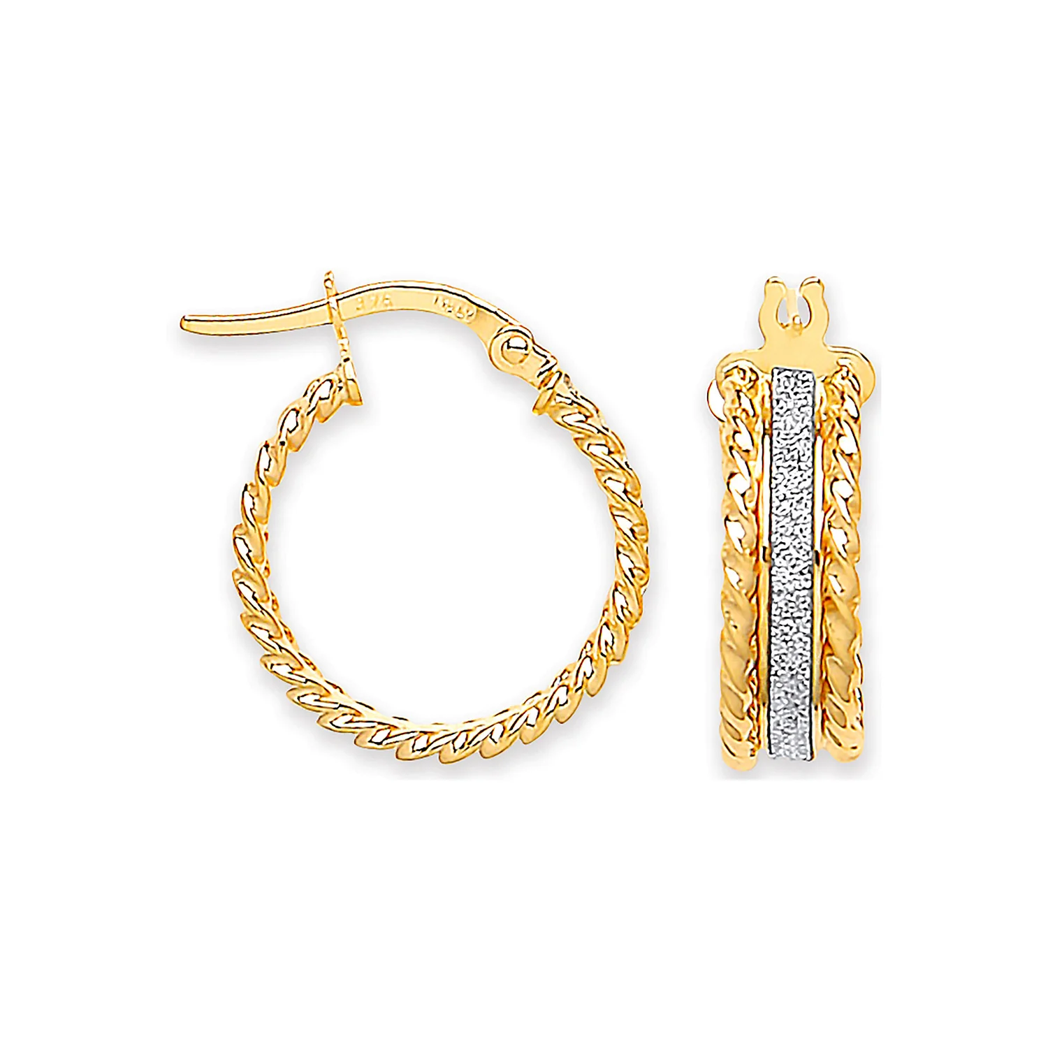 Yellow Gold 17mm Glitter Ribbed Edge Earrings - 9ct Gold - Image 2