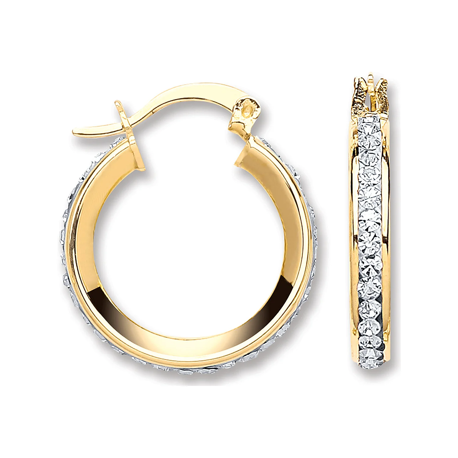 Yellow Gold 18mm Round Crystal Hoop - 9ct Gold - Image 2
