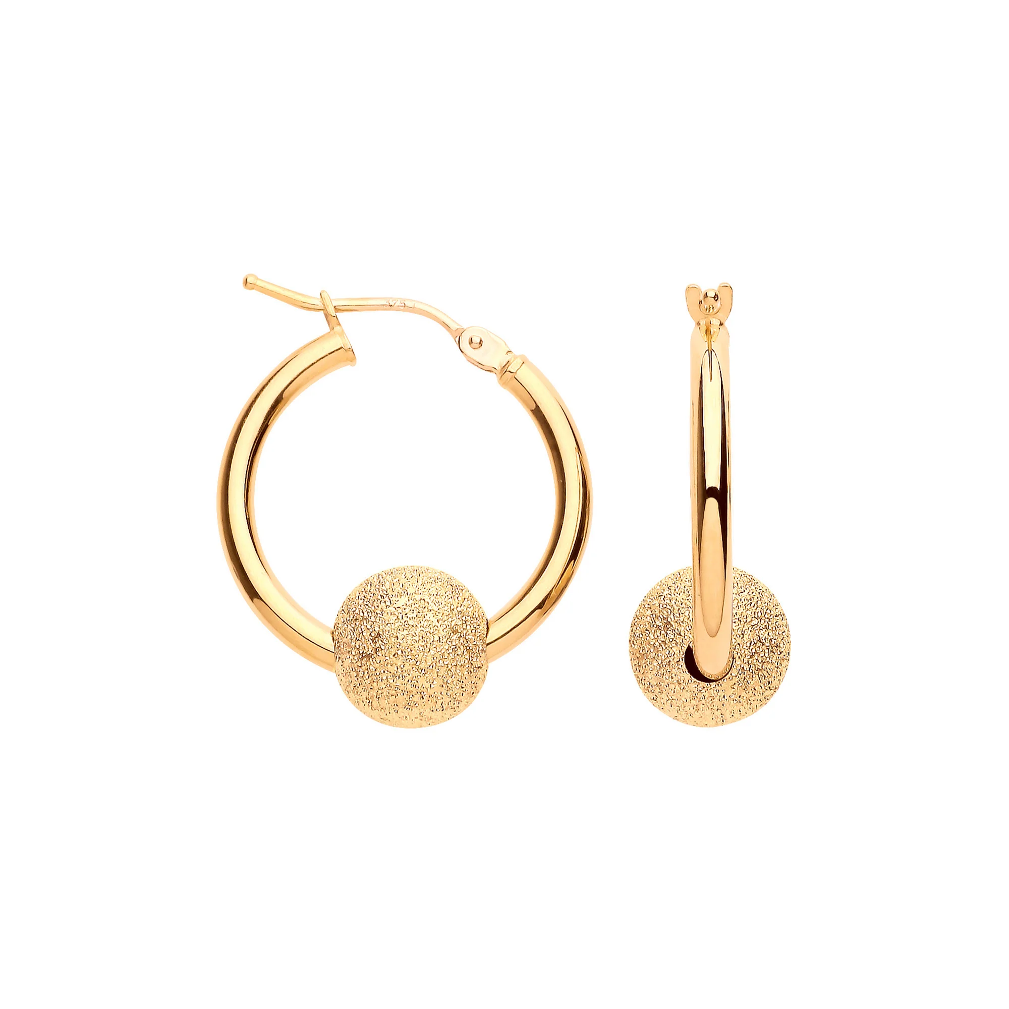 Yellow Gold 19mm Glitter Ball Hoop Earrings - 9ct Gold - Image 2