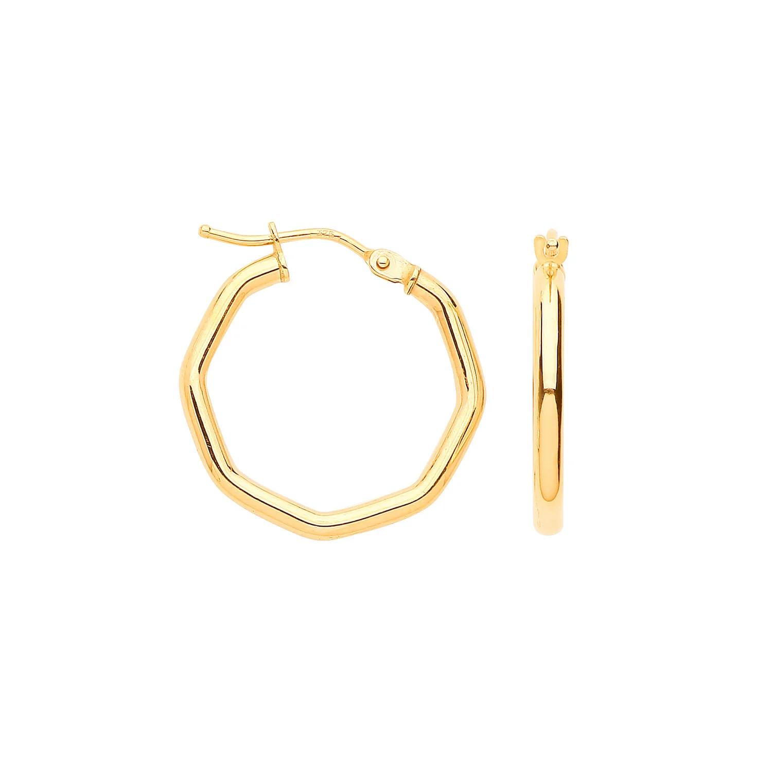 Yellow Gold 20mm Octagon Hoop Earrings - 9ct Gold - Image 2
